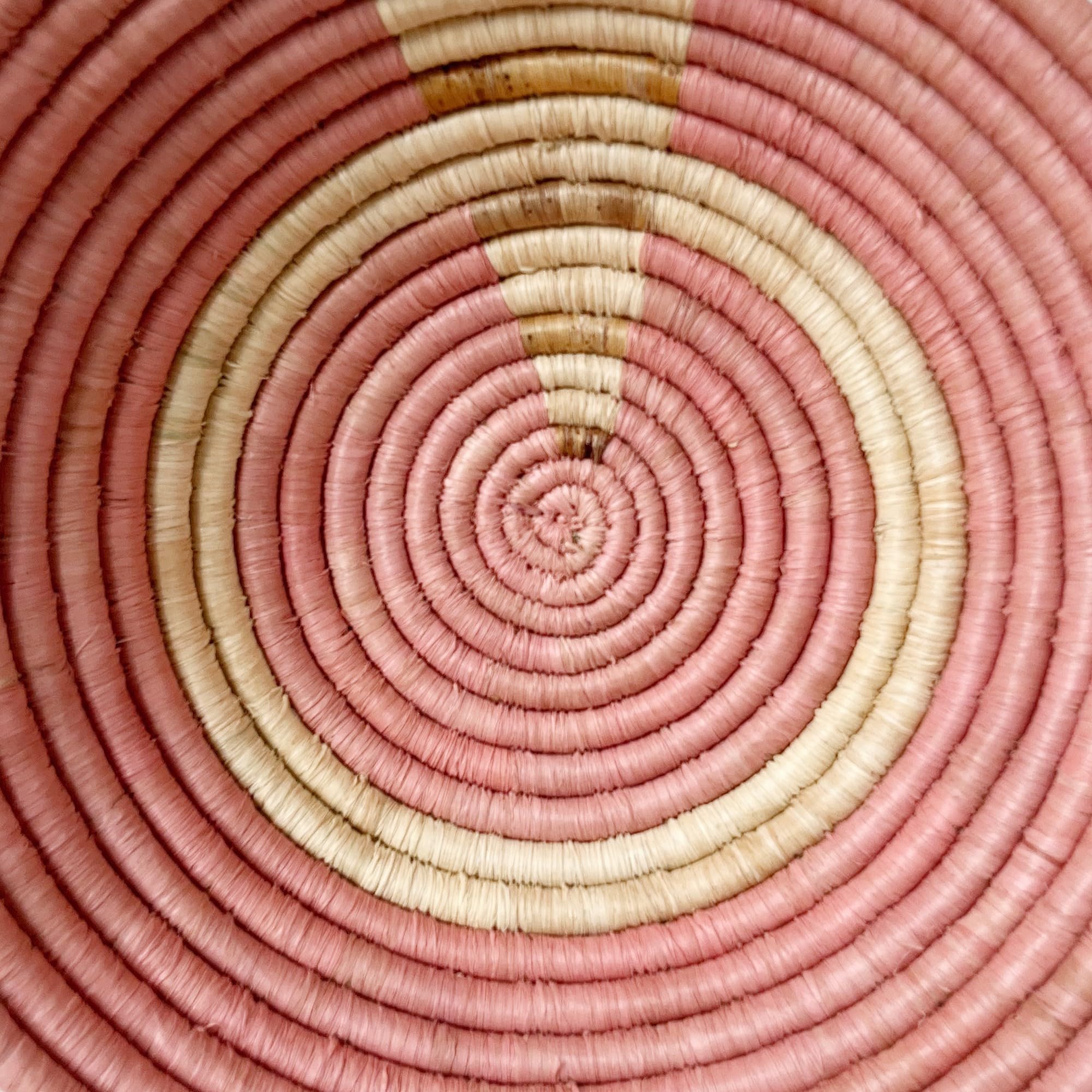 Handwoven African Basket - Arabuko Rwanda Woven Bowl, Raffia Banana Leaf & Sweetgrass Basket - Pink, Brown, Natural - Perfect for Home Decor, Storage & Gift Giving