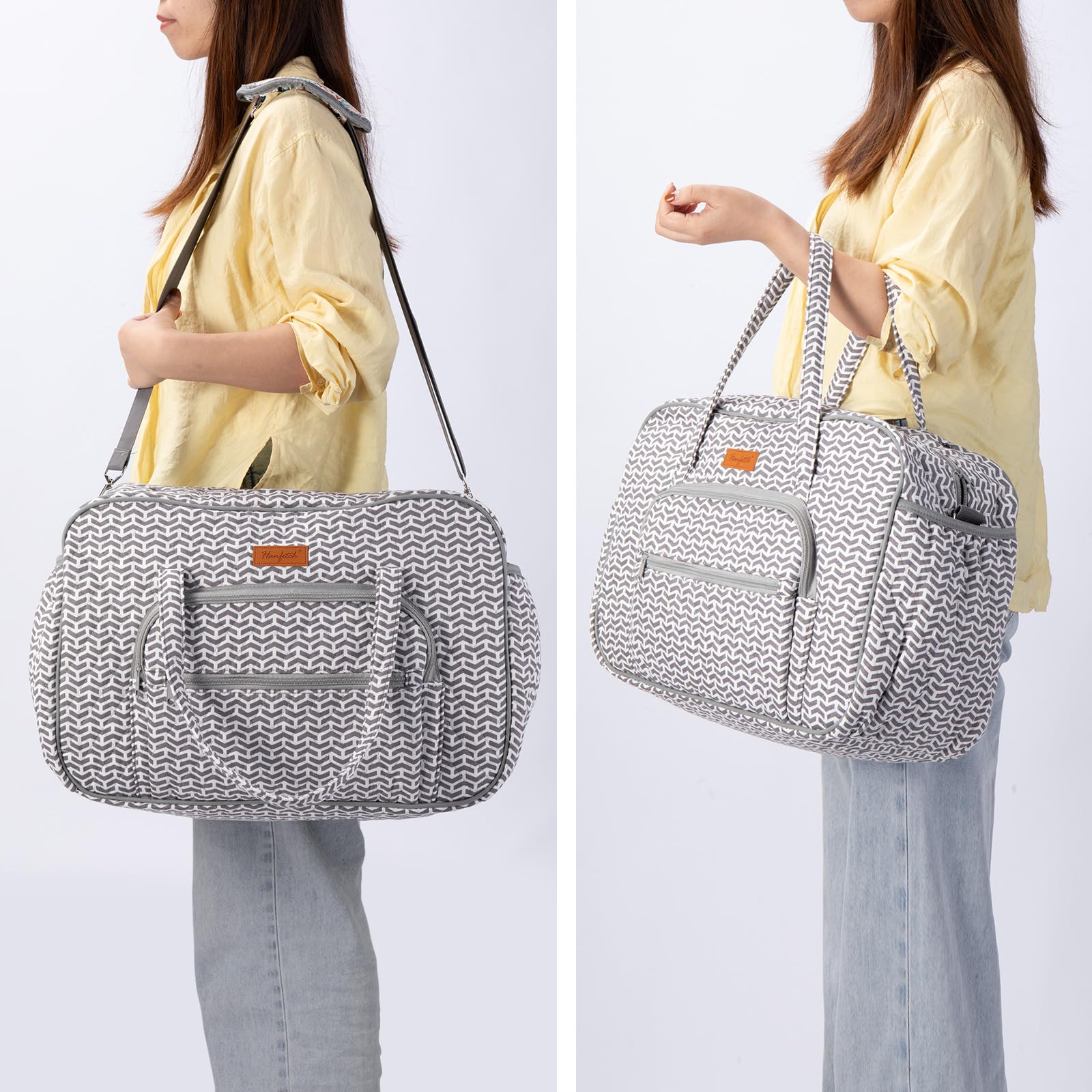 Hanfetch Yarn Storage Organizer - Large Knitting Crossbody Bag & Crochet Tote for Yarn, Needles, Hooks - Perfect for Crafting On-The-Go, Travel Projects & Home Organization (Gray-Arrow)