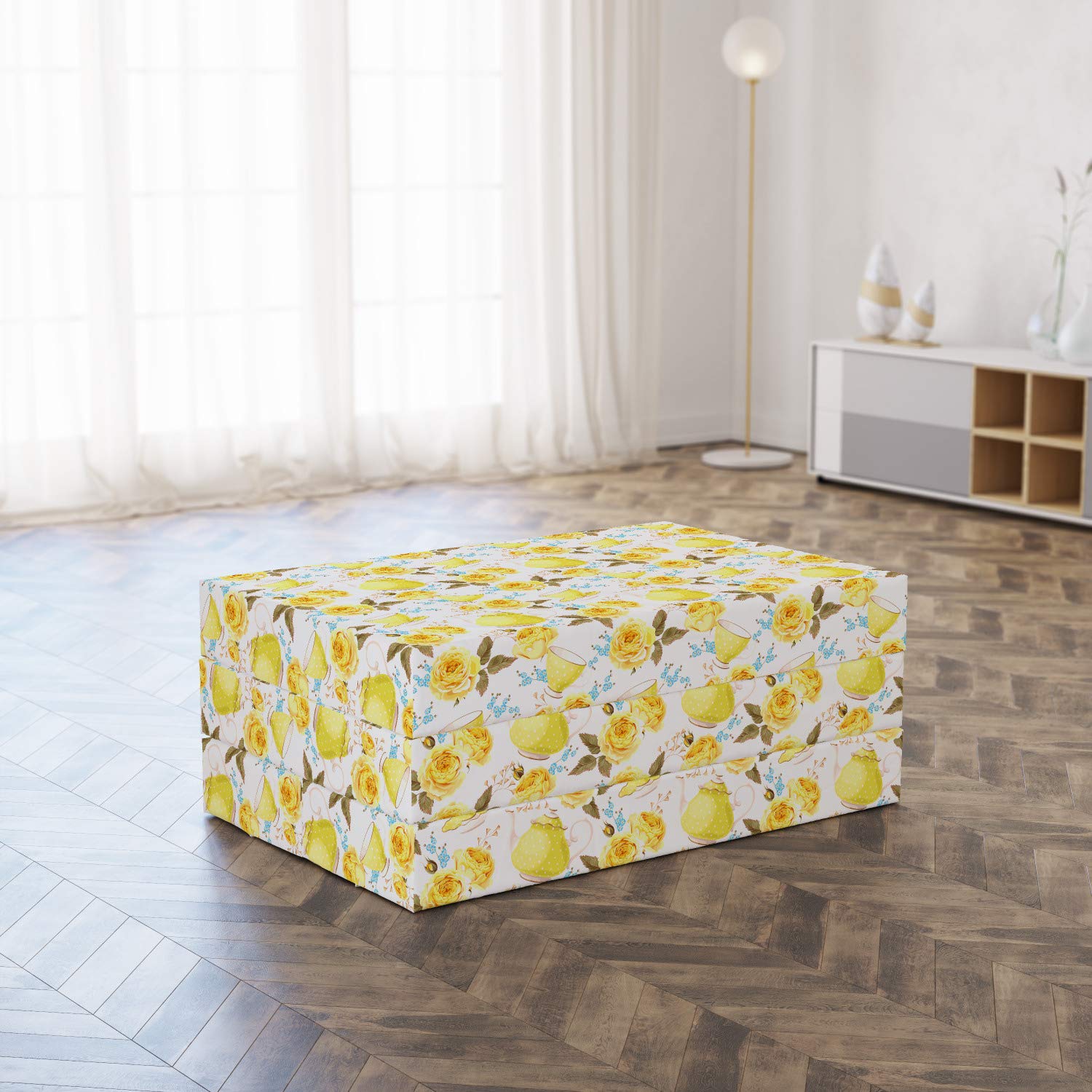 Ambesonne Foldable Kitchen Mattress - Floral Tea Cup Design, 74.8