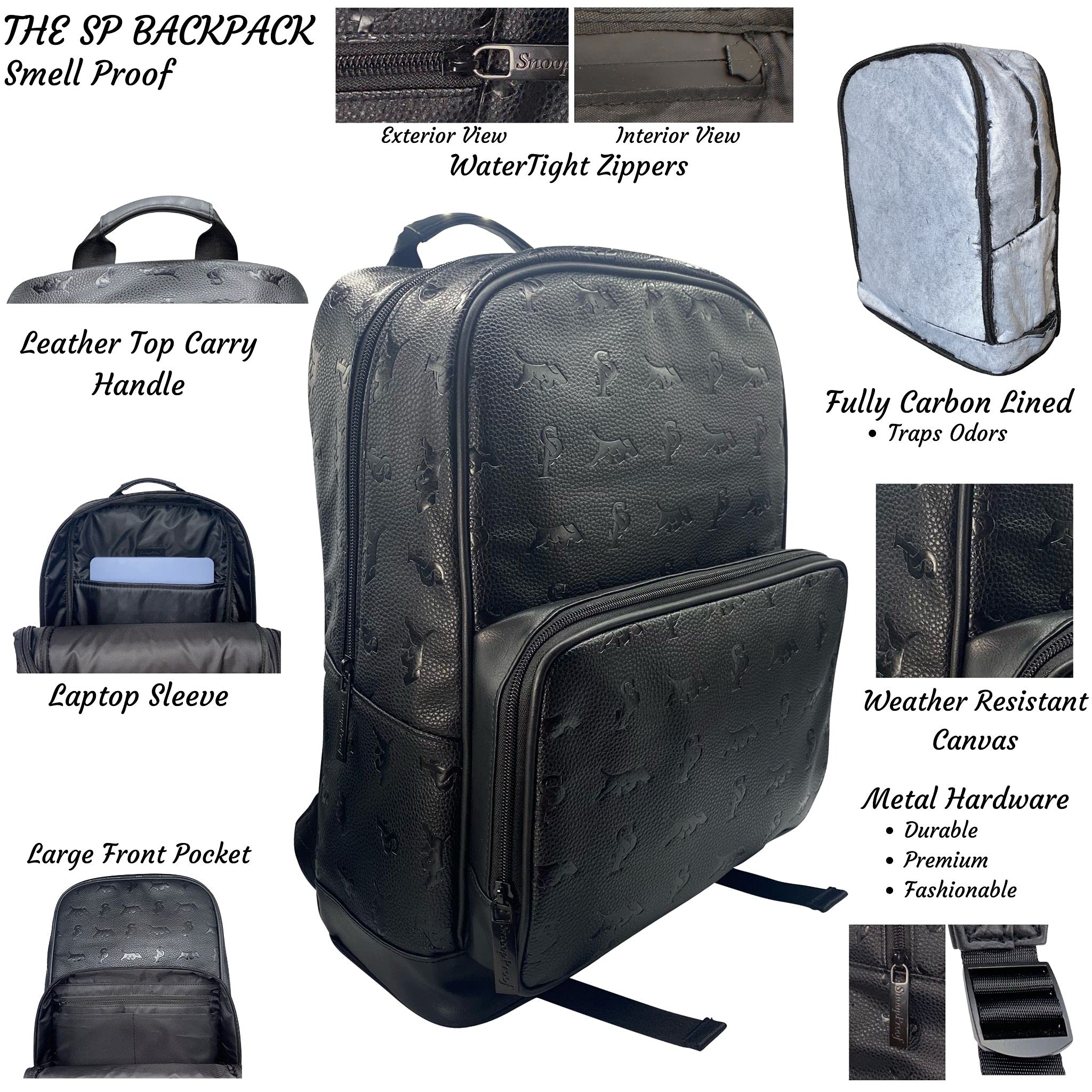 SP Smell Proof Backpack - Large All Black Odor Resistant Backpack for Travel, Hiking & Outdoor Adventures