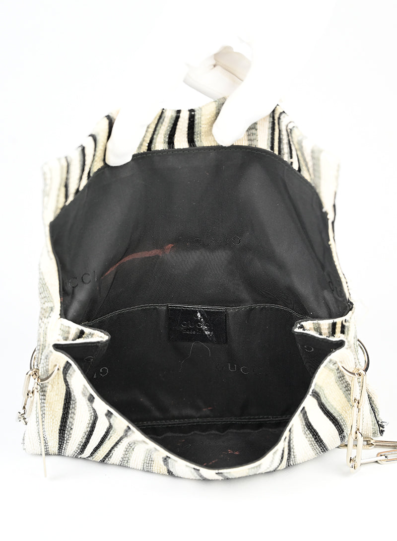 Gucci White and Black Beaded Handbag for Women - Elegant Designer Purse for Parties, Weddings & Evening Events