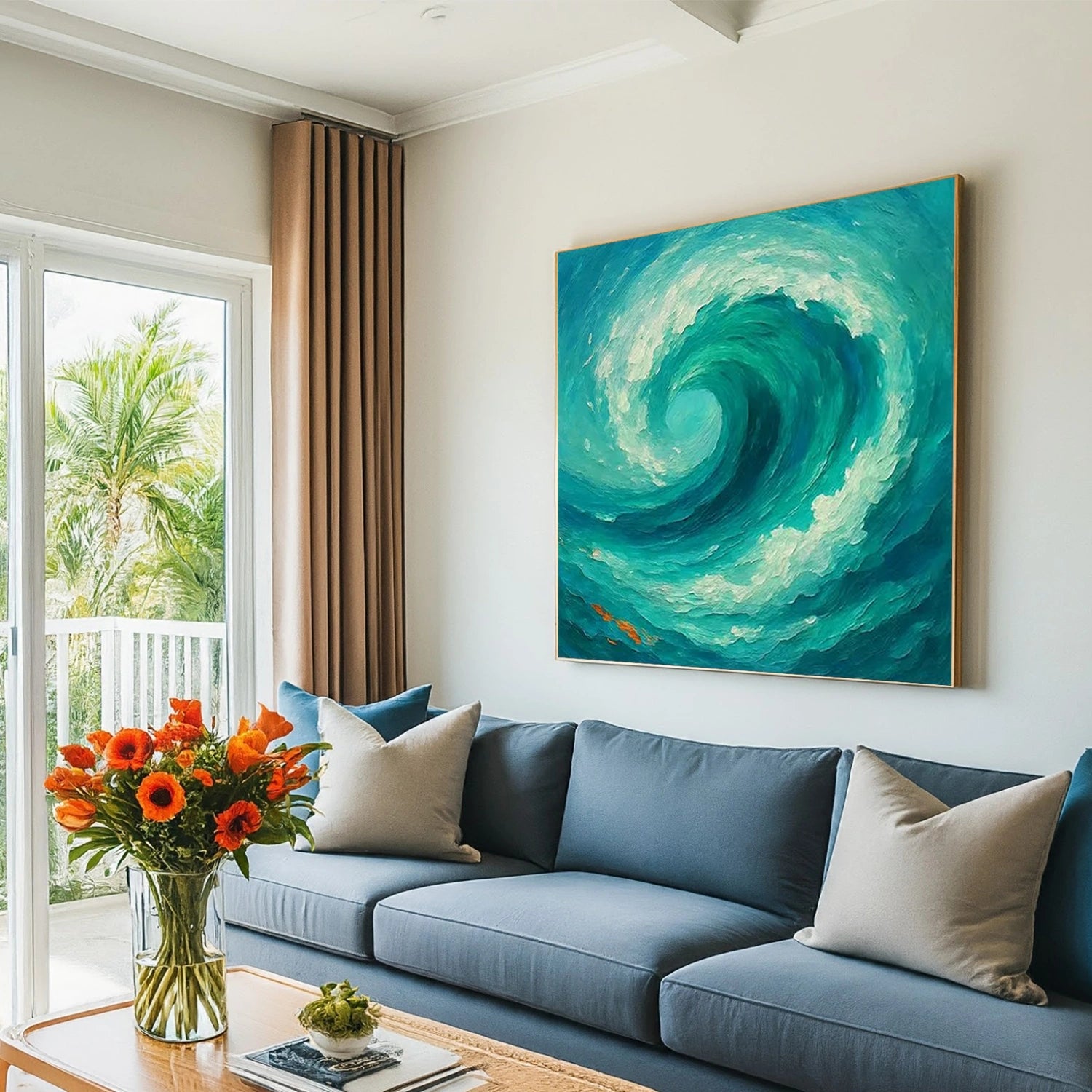Blue & Green Abstract Textured Canvas Wall Art - Modern Home Decor for Living Room, Bedroom & Office | Premium Quality Painting #BG128