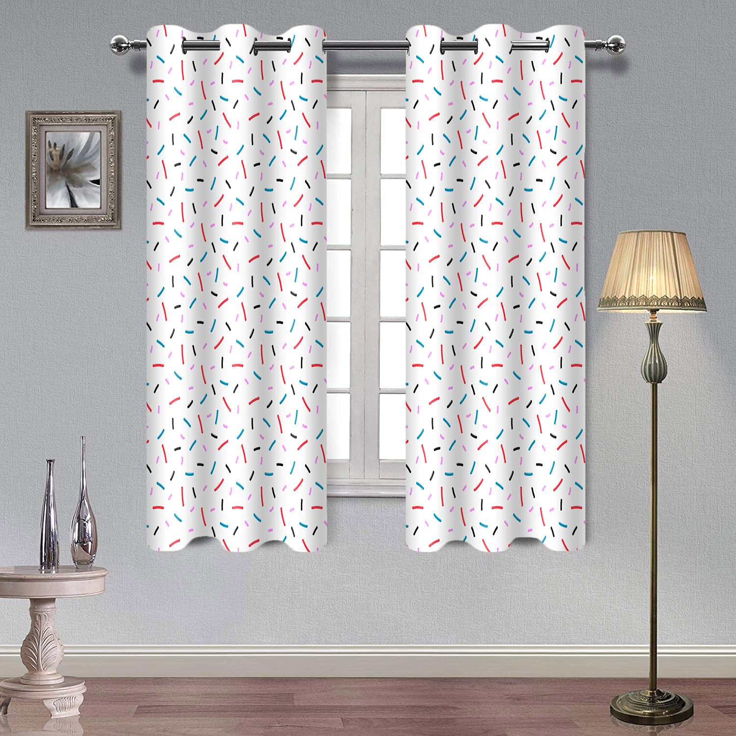 Red Blue and White Sprinkle Curtains - 2 Panels 42x63 Inch Blackout Drapes for Kitchen, Bakery & Ice Cream Shop Decor | Fun Confetti Candy Pattern Window Treatments for Home & Commercial Use