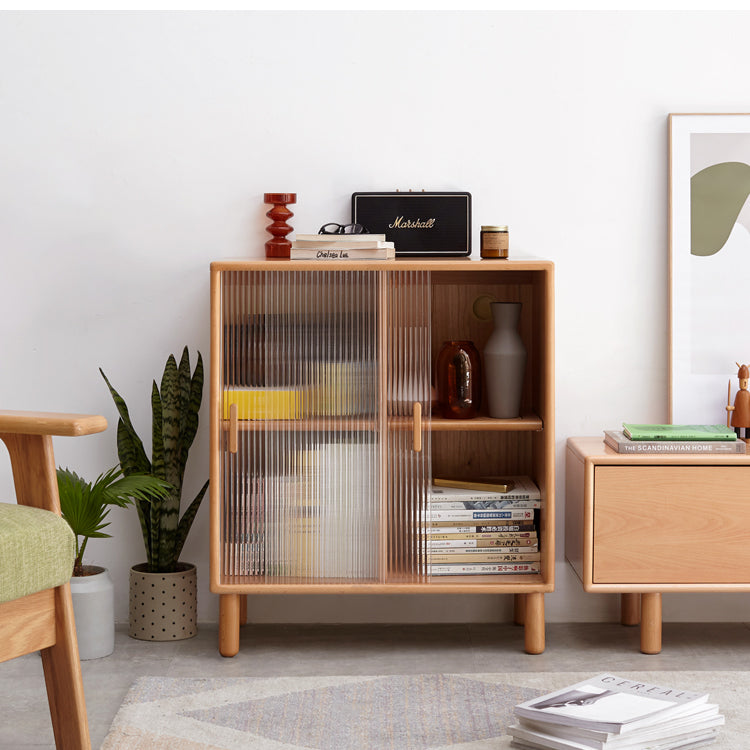 Solid Beech Wood Sliding Door Side Cabinet - Modern Storage Solution for Bedroom, Living Room & Office
