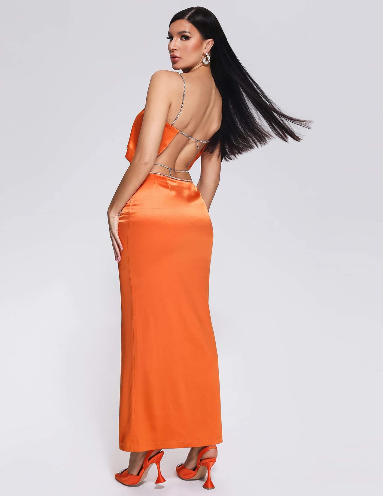 BELLA BARNETT Women's Orange Satin Pajama Set - Soft Two-Piece Lounge Outfit for Sleep, Relaxation & Home Comfort