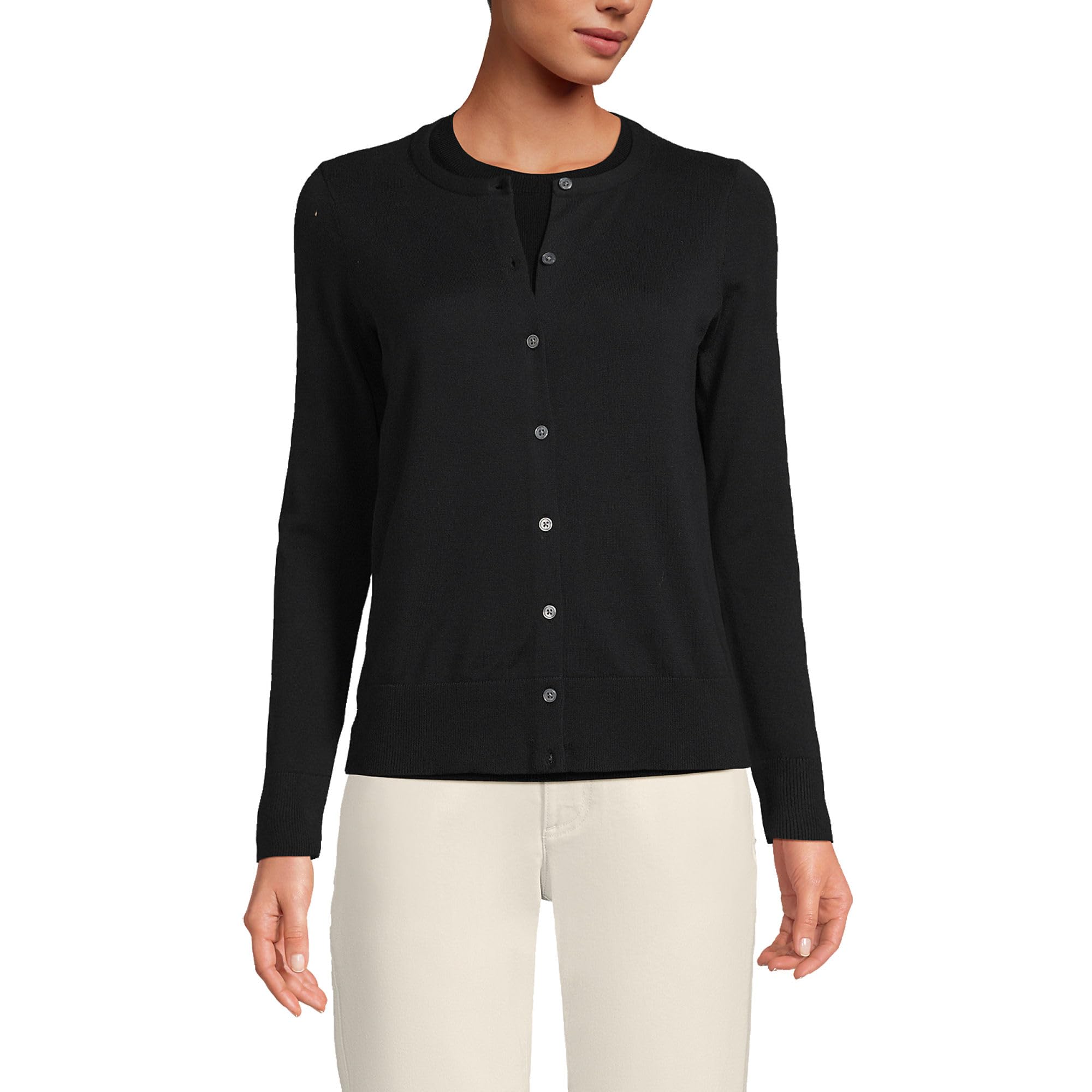 Lands' End Women's Fine Gauge Cotton Cardigan Sweater - Soft Lightweight Knit Open Front Wrap for Office, Casual & Layering