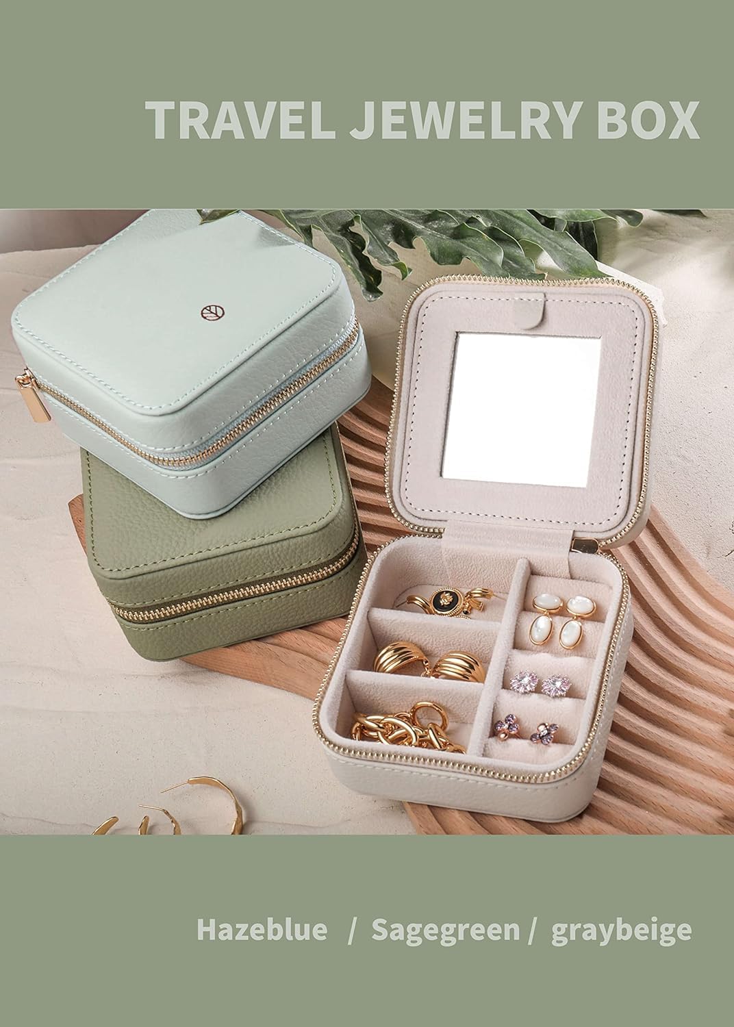 S.Leaf Monogram Travel Jewelry Box for Women - Compact Jewelry Organizer with Initial Letter A, Portable Jewelry Case for Necklaces, Rings & Earrings - Perfect for Travel, Gifts & Daily Storage