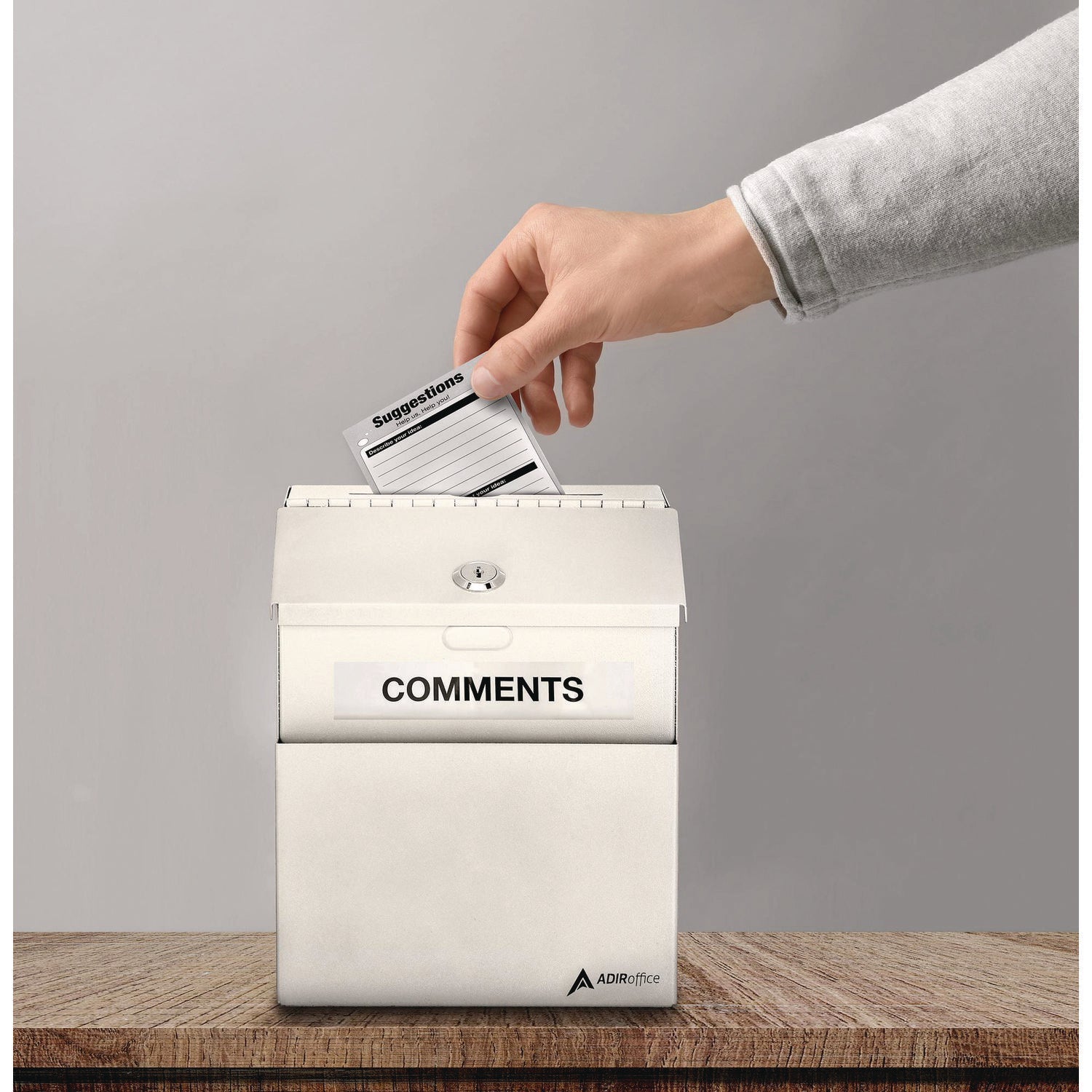 AdirOffice Wall Mountable Steel Suggestion Secure Drop Box with Key - 7 x 6 x 8.5 Inch Locking Mailbox - 304 Stainless Steel White Security Box for Office, Home, or Retail Use