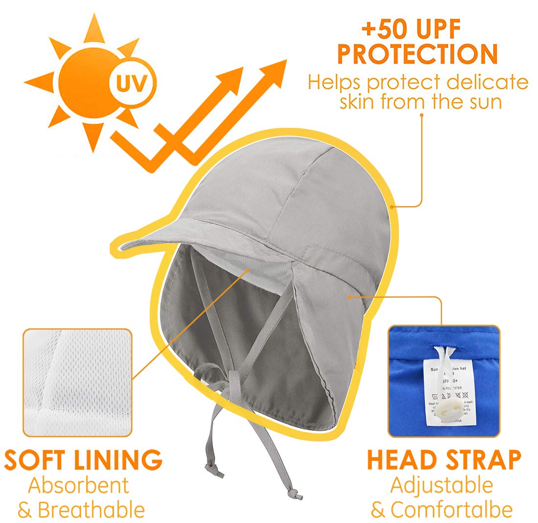 EVAbaby UPF 50+ Sun Protection Hat for Baby Boys & Girls - Adjustable Drawstring & Neck Flap - Summer Swim, Pool, Beach, Outdoor Activities UV Protective Cap