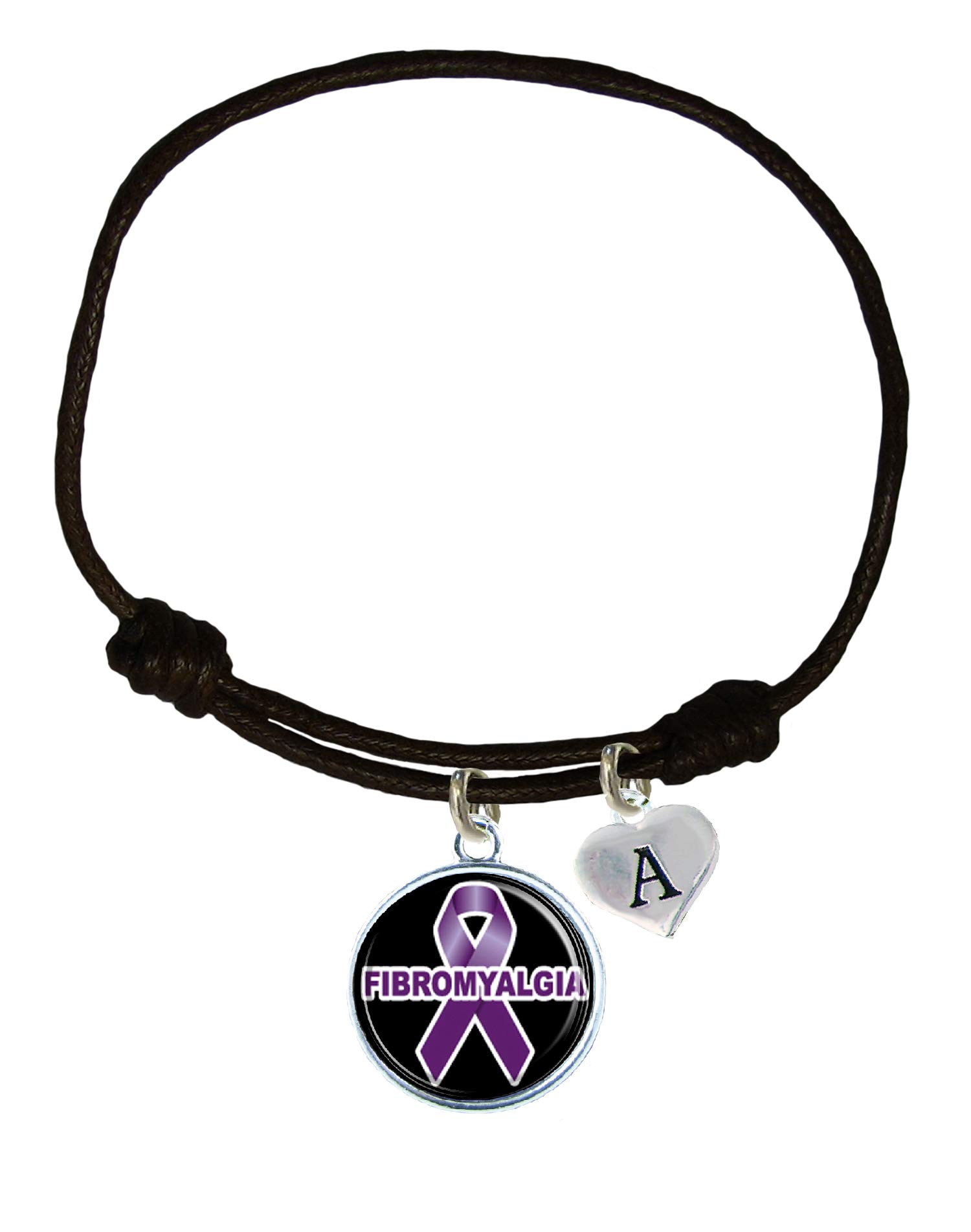 Fibromyalgia Awareness Bracelet - Black Leather Unisex Wristband with Custom Initial - Perfect for Support, Fundraising & Daily Wear