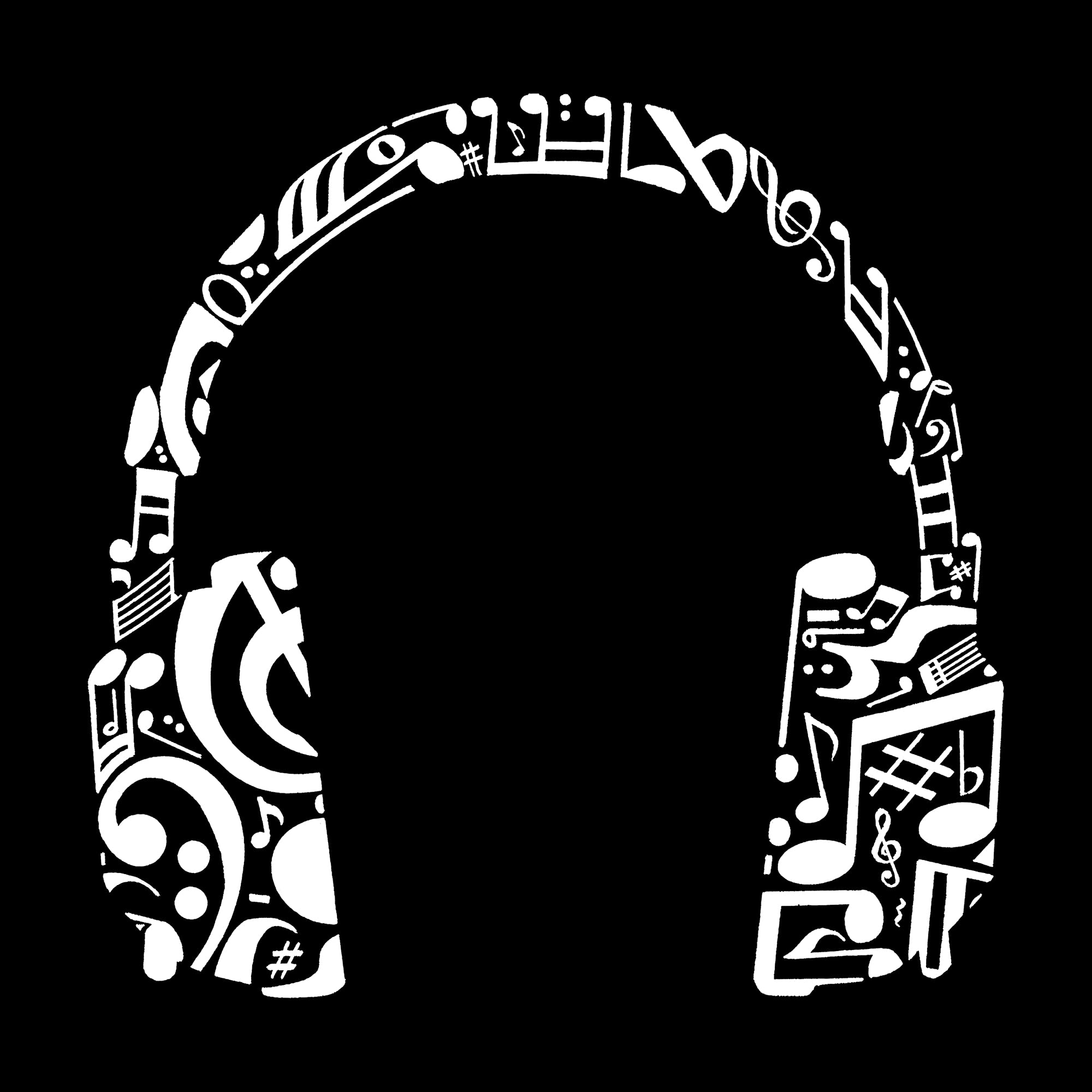 LA POP ART Women's Word Art Graphic T-Shirt with Music Note & Headphones Design - Casual Streetwear for Concerts & Music Lovers