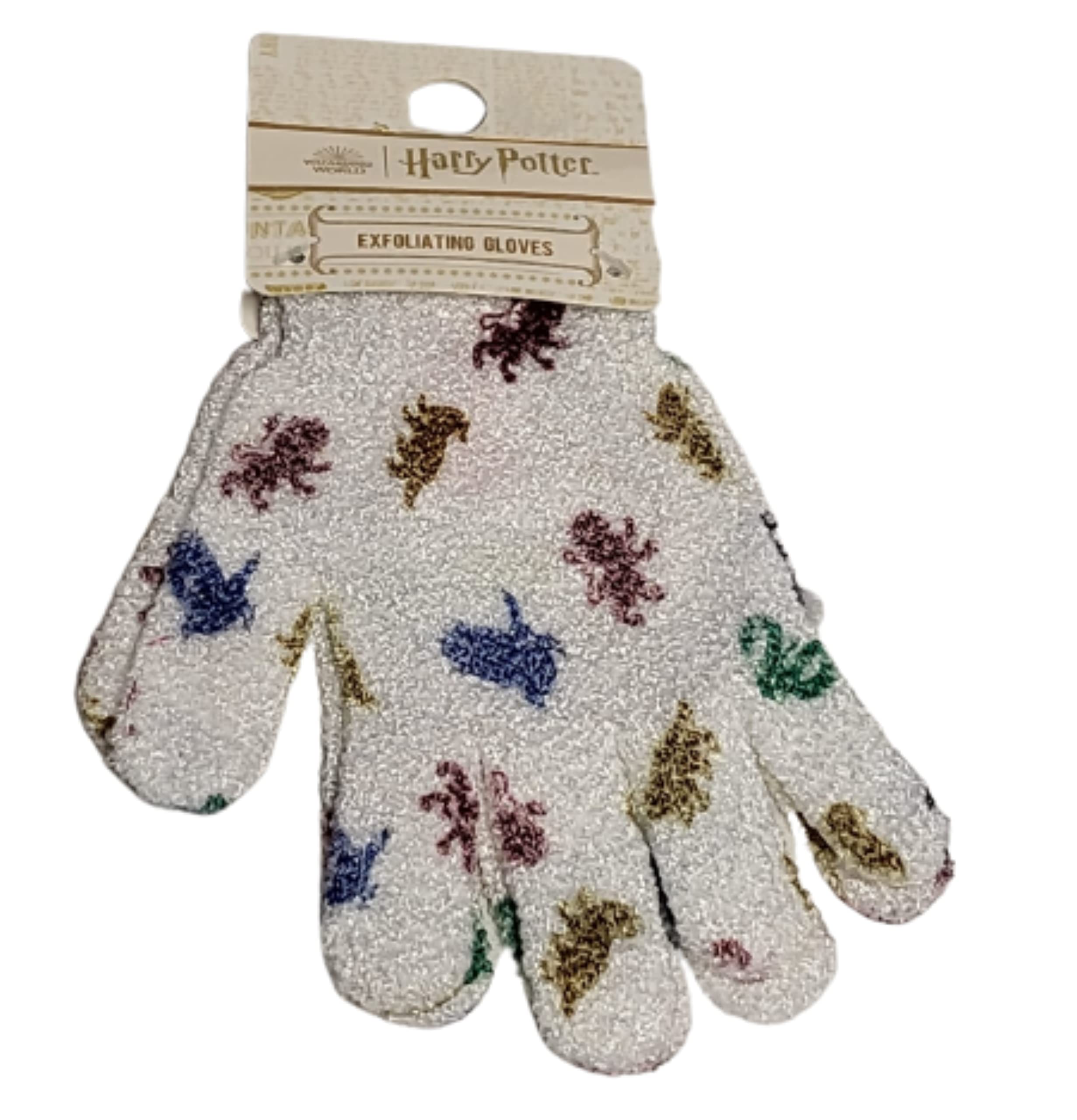 Harry Potter Exfoliating Gloves with Hogwarts Crest - Body Scrubber & Dead Skin Remover for Smooth Skin - Perfect for Shower, Spa & Gift Giving
