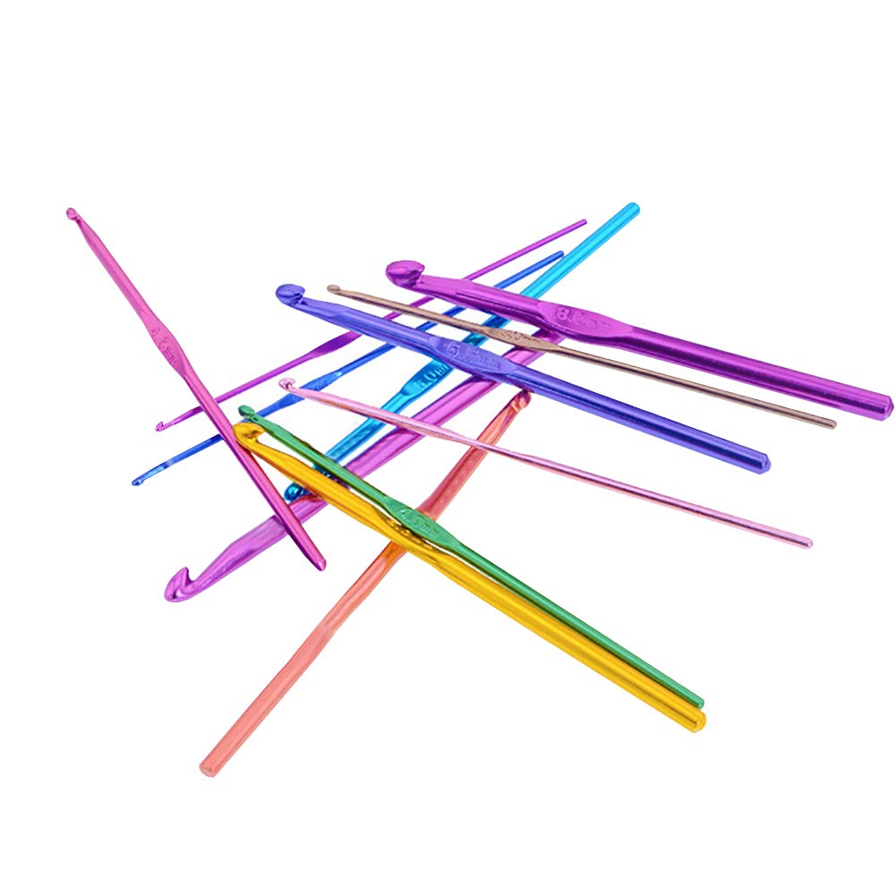 GSHLLO 12-Piece Aluminum Crochet Hooks Set - Ergonomic Knitting Needles for Yarn Weaving & Craft Projects | Perfect for Beginners & Professional Knitters