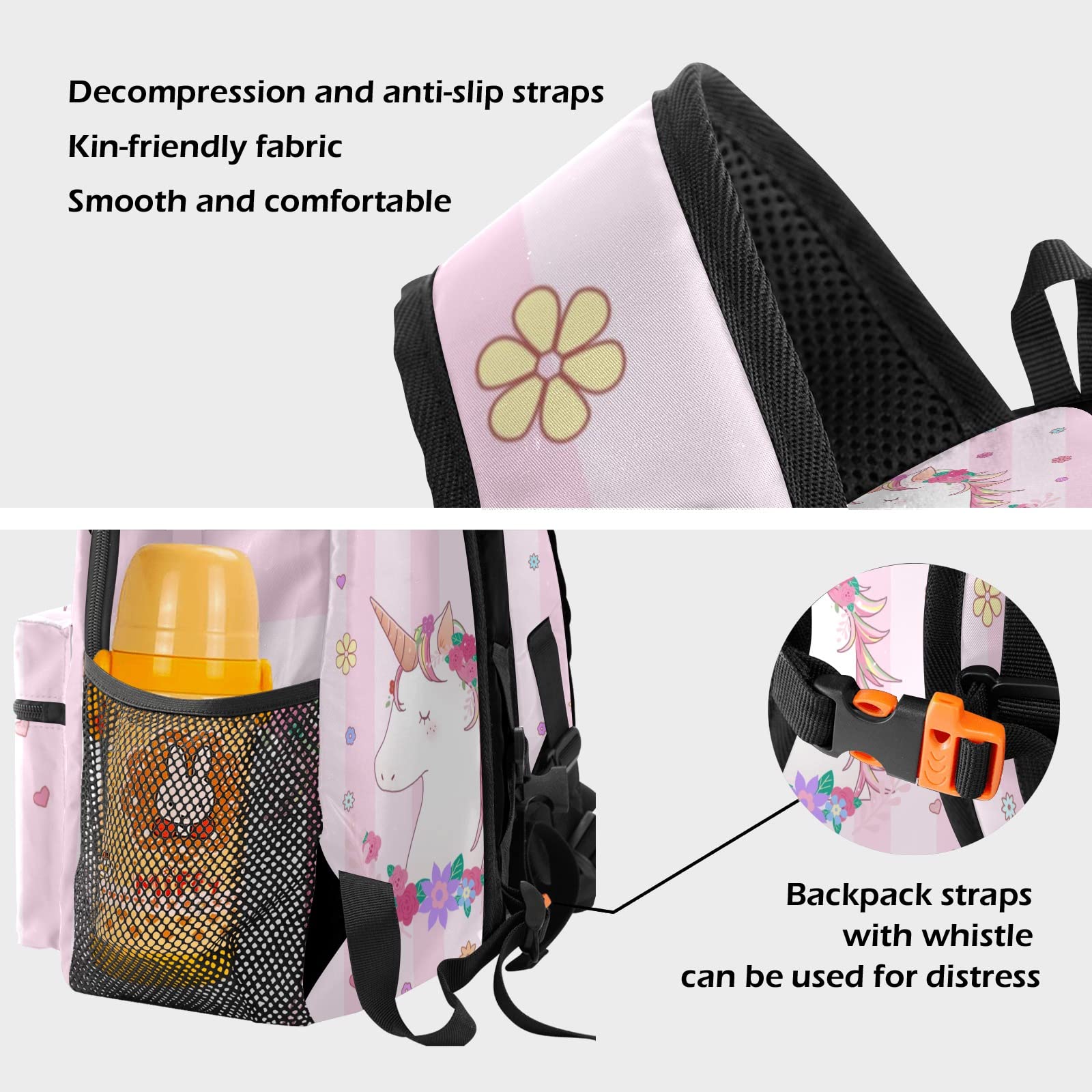 Personalized Unicorn Pink Striped Kids Backpack for Boys & Girls - Custom Mini School Bag for Kindergarten (10'L x 4'W x 12'H) - Perfect for School, Travel & Daycare Adventures