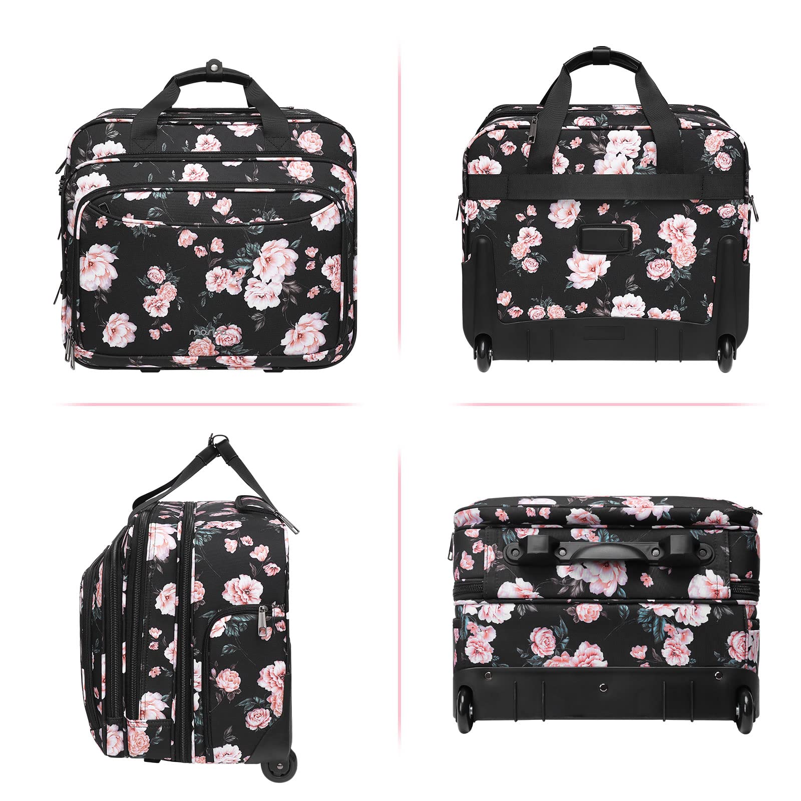 MOSISO 15.6 Inch Rolling Laptop Bag for Women - Secure Coded Lock, 2-Wheel Design with Belt - Black Rolling Briefcase for Business Travel & Overnight Trips | Perfect for Office Commute, Business Meetings & Airplane Carry-On