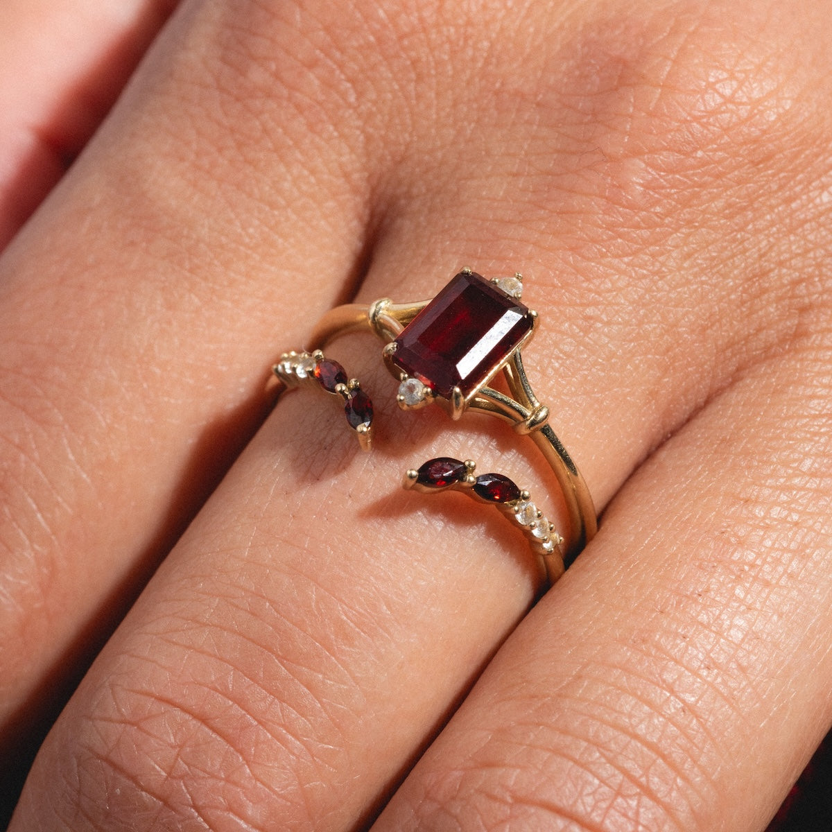 Solid Gold January 2025 Birthstone Delicate Garnet Stacking Ring for Women - Perfect Gift for Anniversary, Valentine's Day & Stackable Jewelry Collection