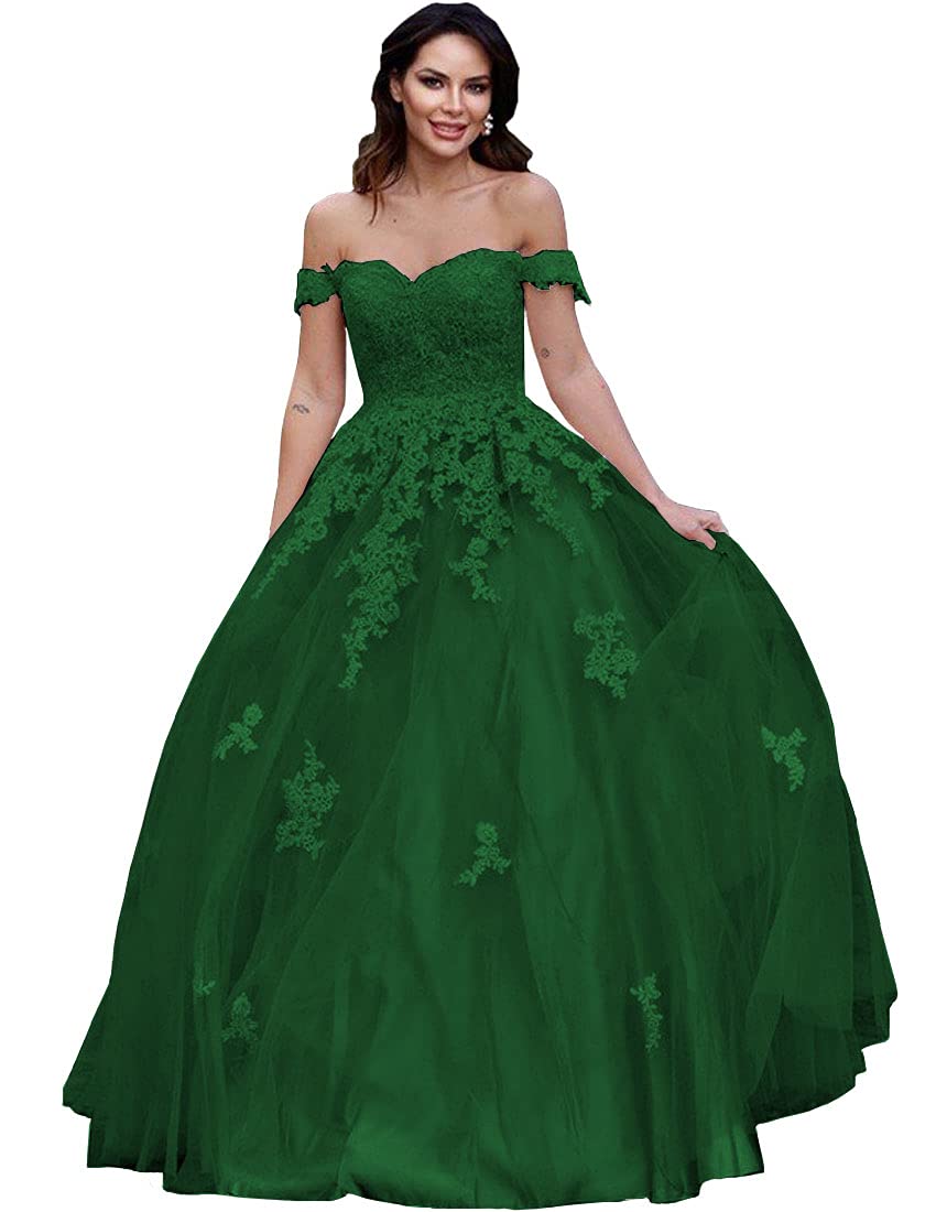 TRHTX Off Shoulder Tulle Quinceanera Dress - Ball Gown Sweetheart Neckline Long Prom Dress for 15 16 Year Olds - Puffy Lace Formal Gown for Homecoming, Debutante, Sweet 16 Party (WZY25)