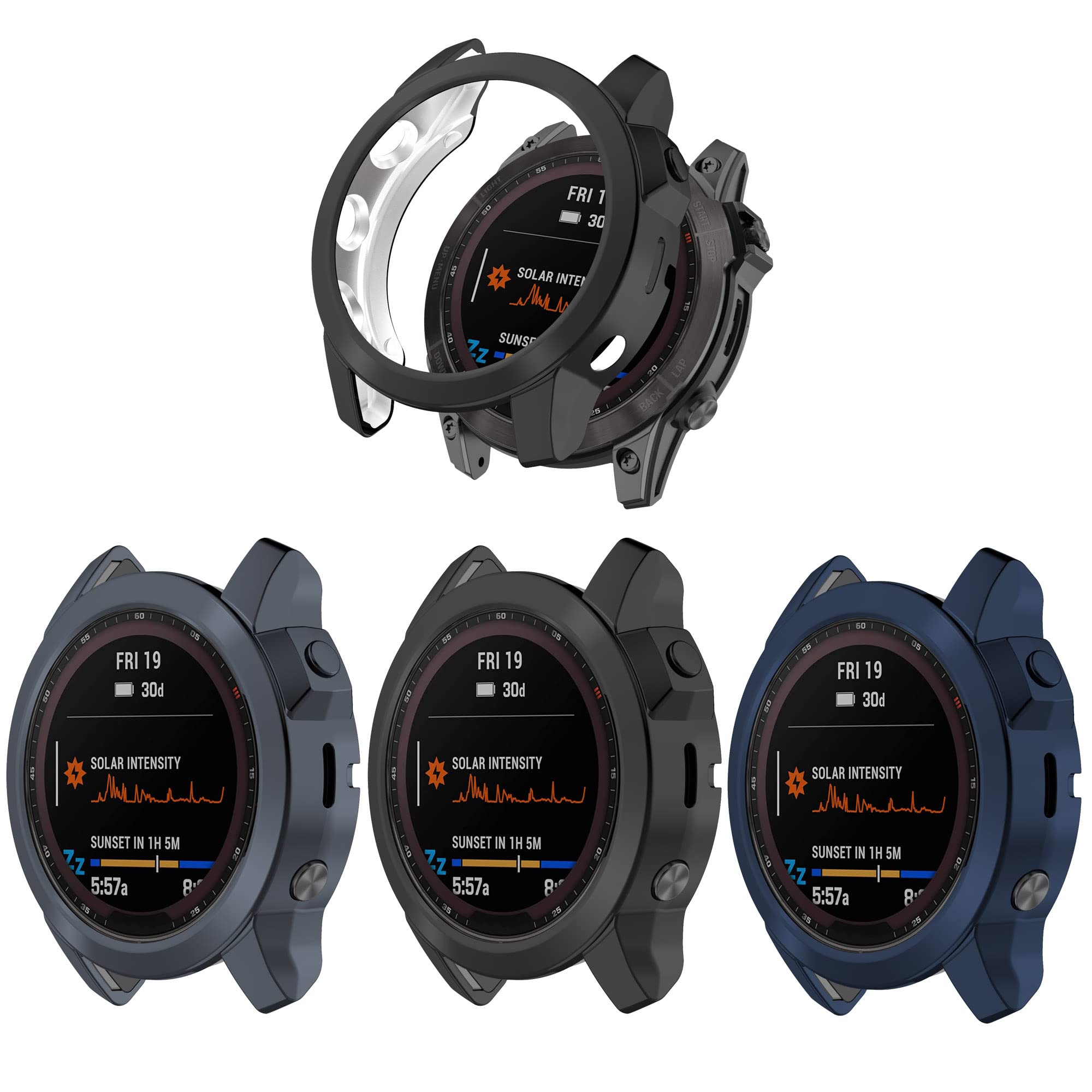 Shockproof TPU Protective Case Cover for Garmin Fenix 7X Solar/Fenix 7X Sapphire Solar - Durable Bumper Shell (Black/Gray/Blue) - Perfect for Outdoor Sports, Hiking & Adventure Activities