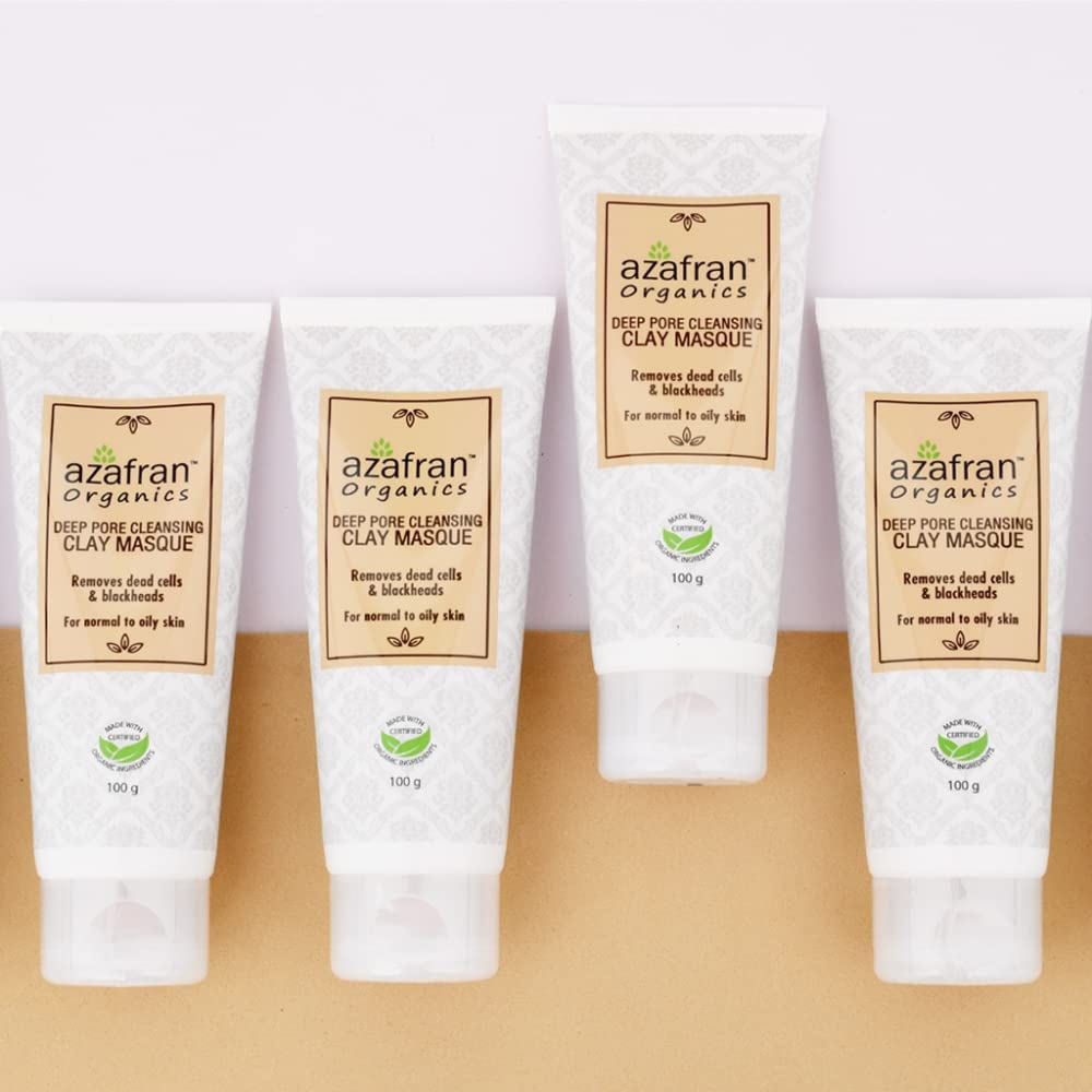 **Azafran Natural Deep Pore Cleansing Clay Mask – Removes Dead Skin, Blackheads & Unclogs Pores | Detoxifying Clay Mask for Normal & Oily Skin – Men & Women | 50g | Perfect for Spa Nights & Skincare Routines**