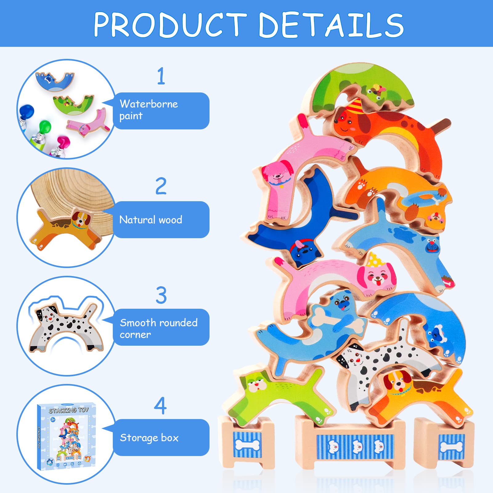 14PCS Wooden Puppy Stacking Building Toys for Kids Ages 3-9 - STEM Montessori Educational Puzzle Games for Boys & Girls - Perfect for Valentine's Day Gifts, Birthday Party Favors, Classroom Activities & Early Childhood Development