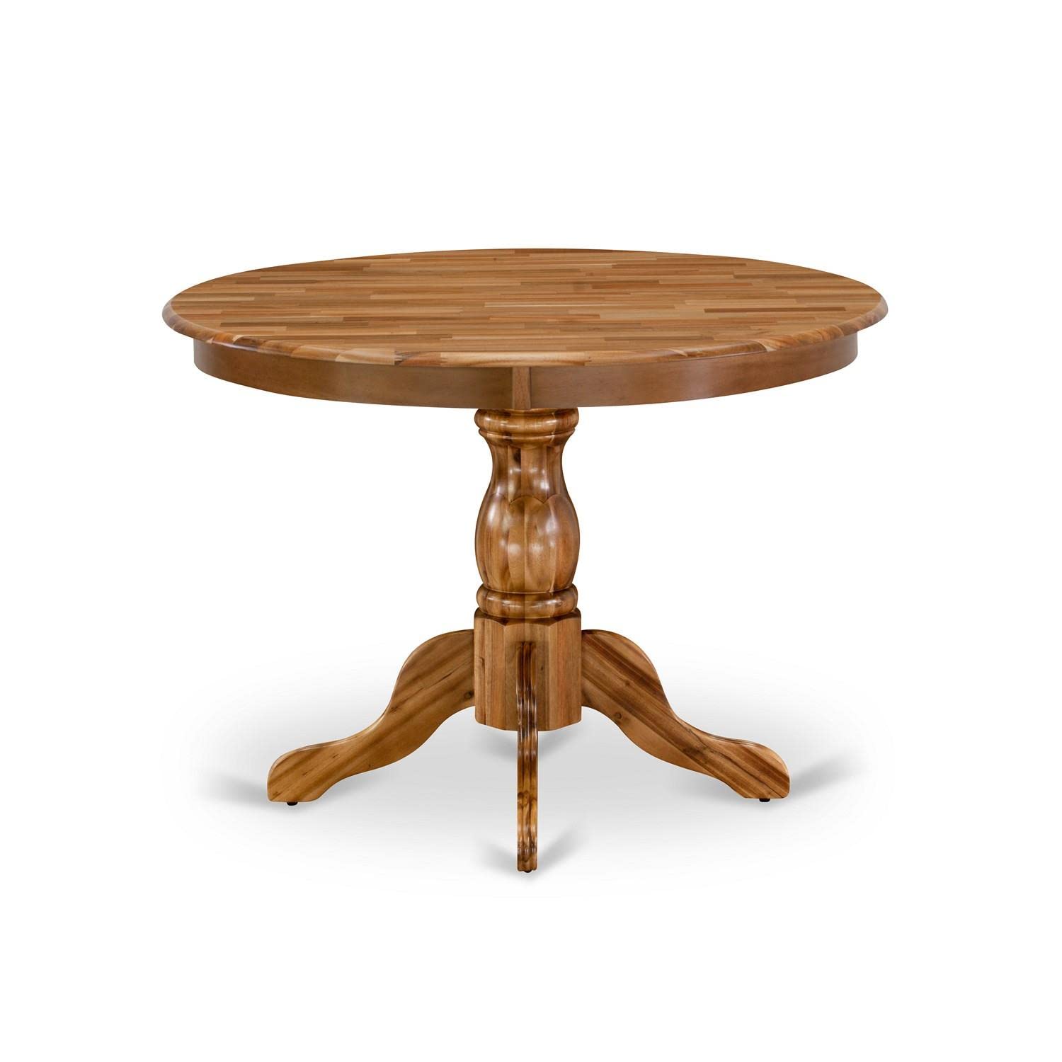 East West Furniture HBT-ANA-TP Hartland Modern Round Dining Table with Pedestal Base - 42 Inch Natural Wood Kitchen Table for Small Spaces & Breakfast Nooks | Perfect for Apartments, Condos & Cozy Dining Areas