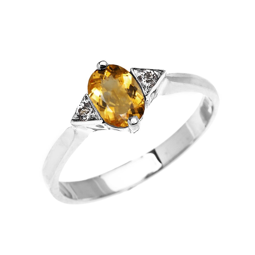 14K White Gold Solitaire Citrine and White Topaz Engagement Ring for Women - Elegant Proposal Wedding Jewelry Gift for Her, Anniversary, Valentine's Day