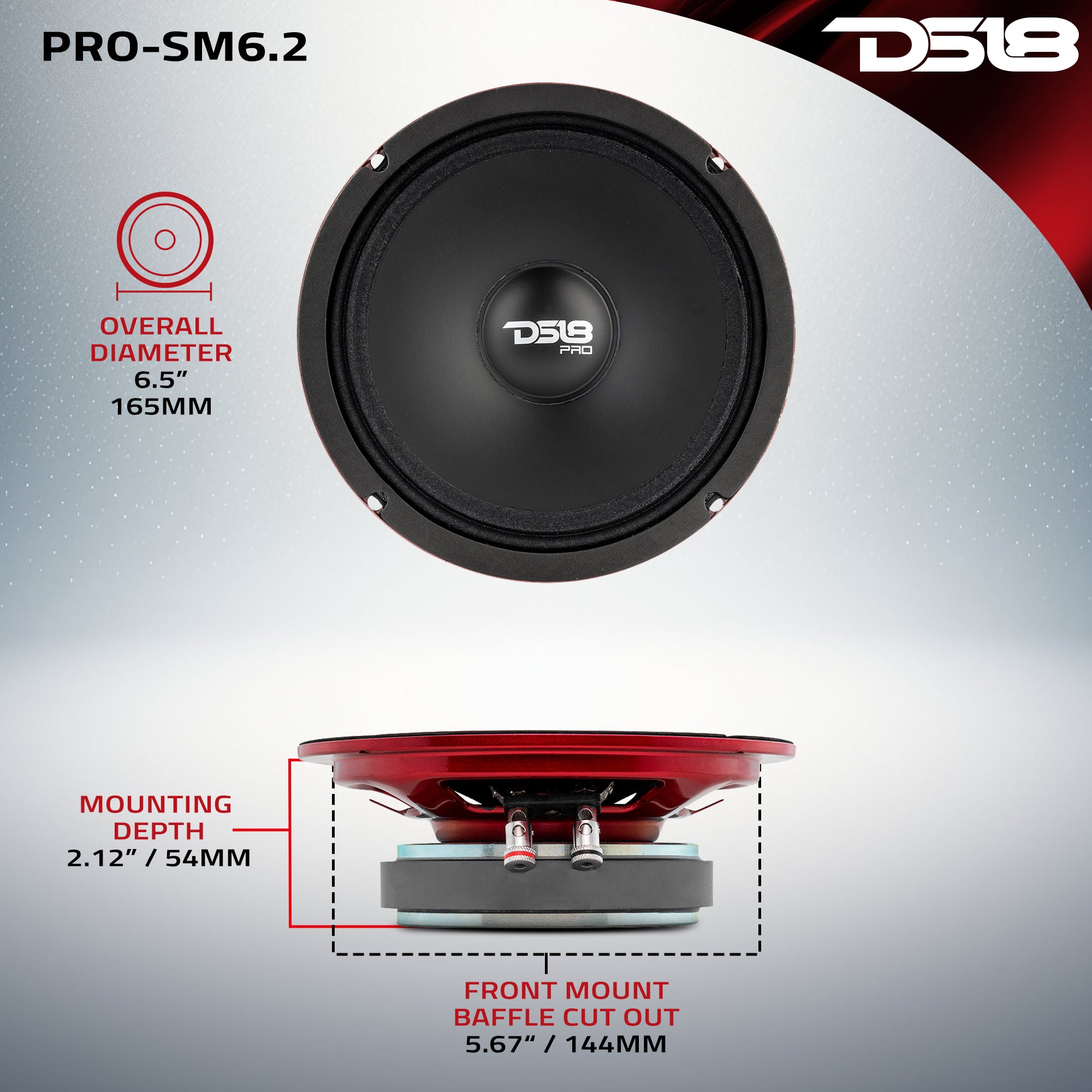 PRO 6.5 Inch Water Resistant Mid-Range Loudspeaker - 200 Watts RMS 2 Ohm - Perfect for Marine, ATV & Outdoor Audio Systems