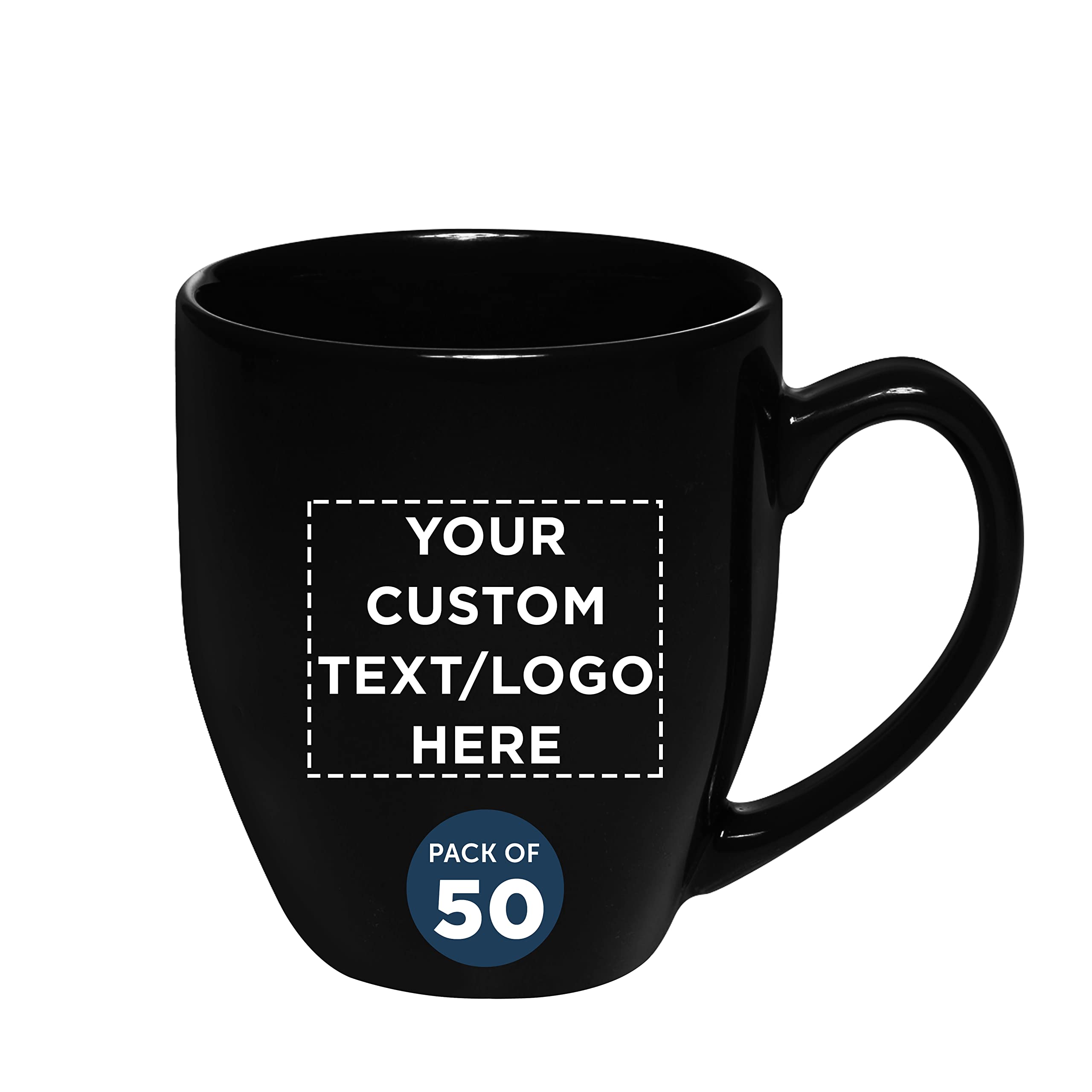 Custom 16 oz Large Coffee Cups - Bulk Pack of 50 Personalized Black Mugs - Perfect for Tea, Espresso, Cappuccino & Hot Cocoa - Ideal for Cafes, Offices & Home Use