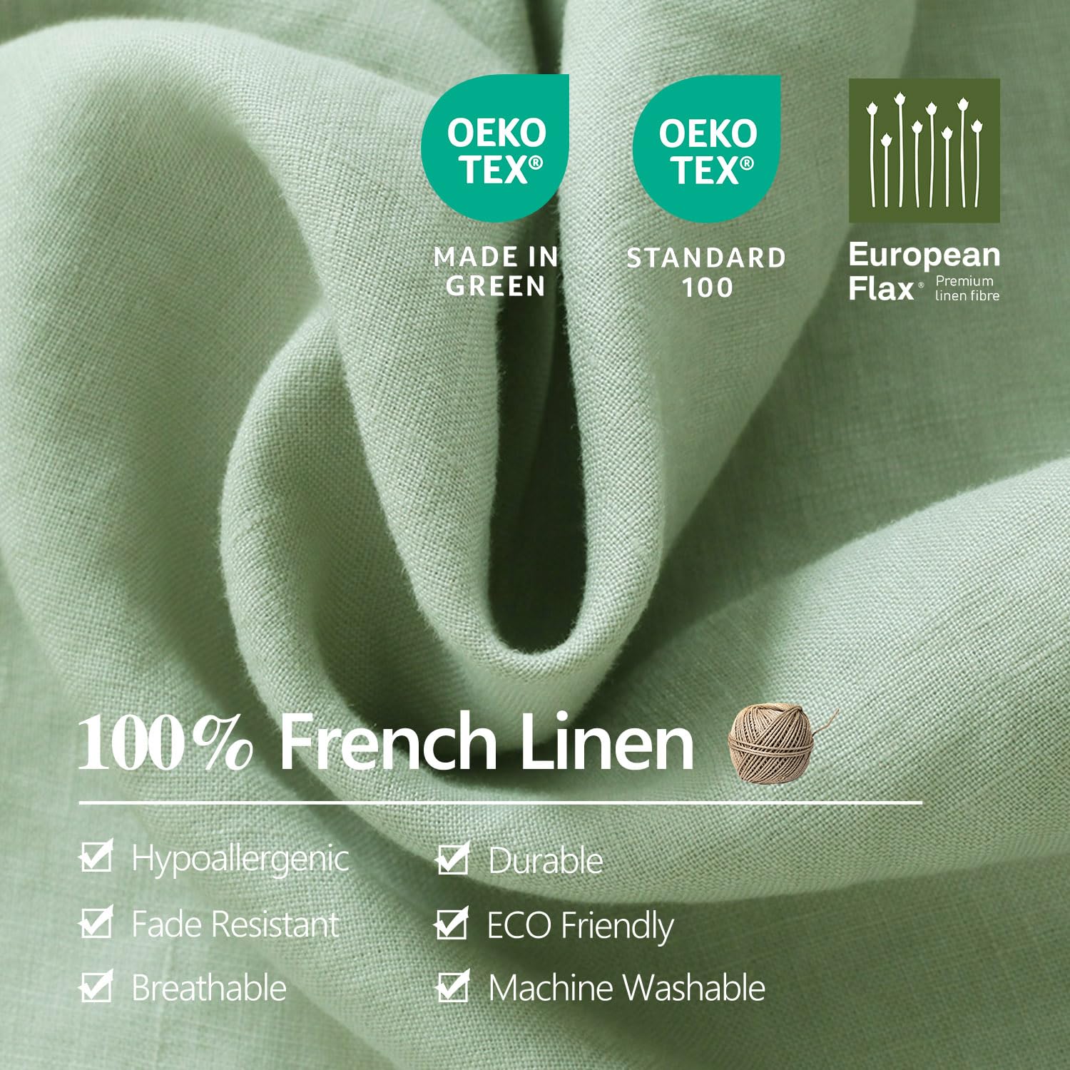 100% Organic French Natural Linen Bed Sheets Set - Stone Washed 3-Piece Ultra Soft & Breathable Luxury Bedding (Light Green, Twin Size) | Eco-Friendly Home Decor for Master Bedroom, Guest Room & Vacation Homes