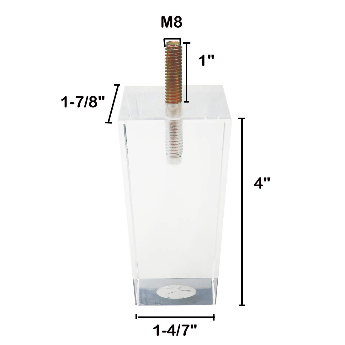 4 Pack Clear Acrylic Sofa Legs 4 Inch Height - Modern Pyramid Furniture Feet for Tables, Cabinets, Beds & DIY Projects - Durable Lucite Leg Sets for Living Room, Bedroom & Office Decor