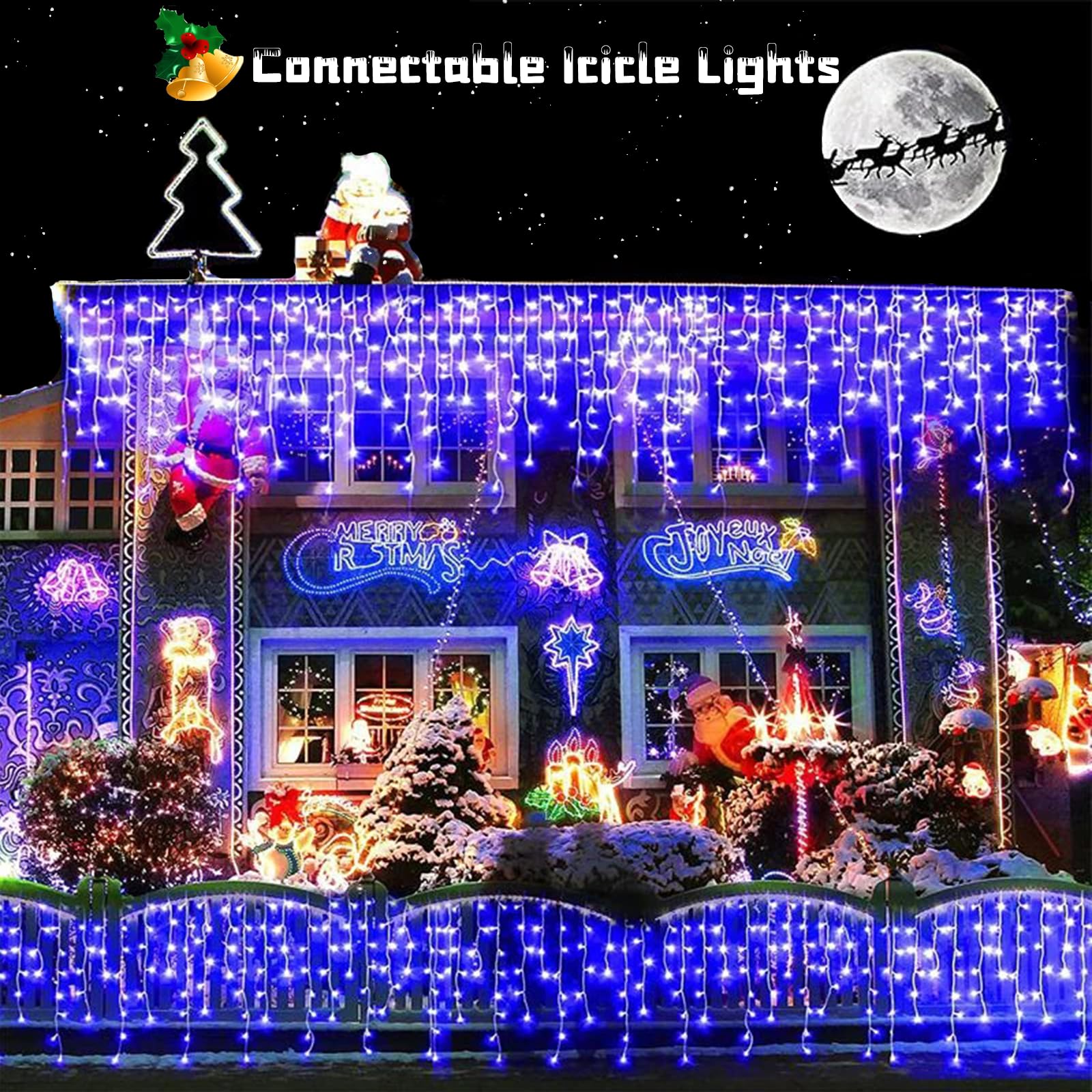 YEGUO 400 LED Blue Icicle Lights - 33ft Waterproof Outdoor Christmas String Lights for Holiday Decor
