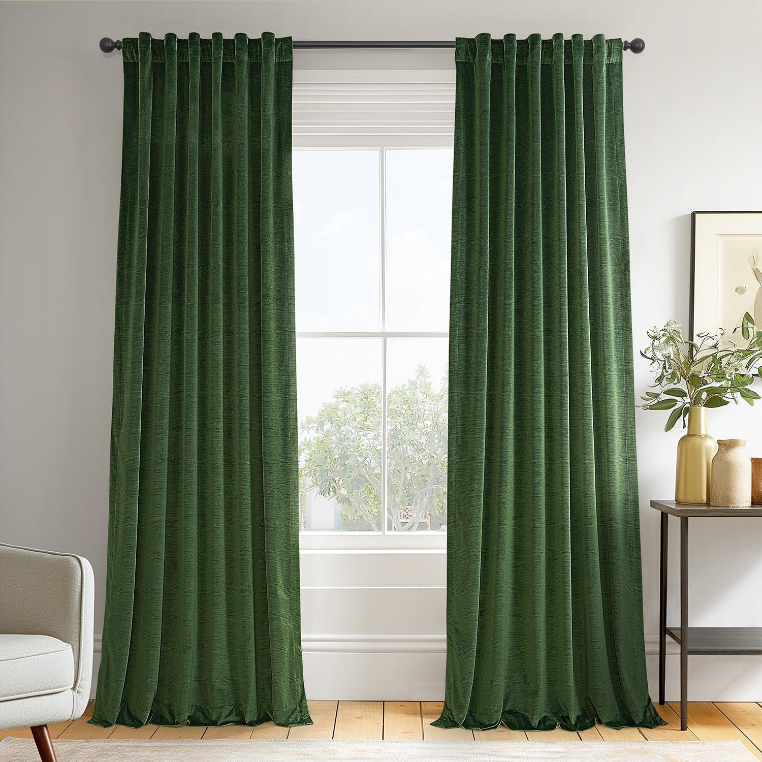 Green Ravello Burnout Velvet Blackout Curtains for Bedroom & Living Room - Thermal Insulated Window Drapes for Light Blocking and Privacy