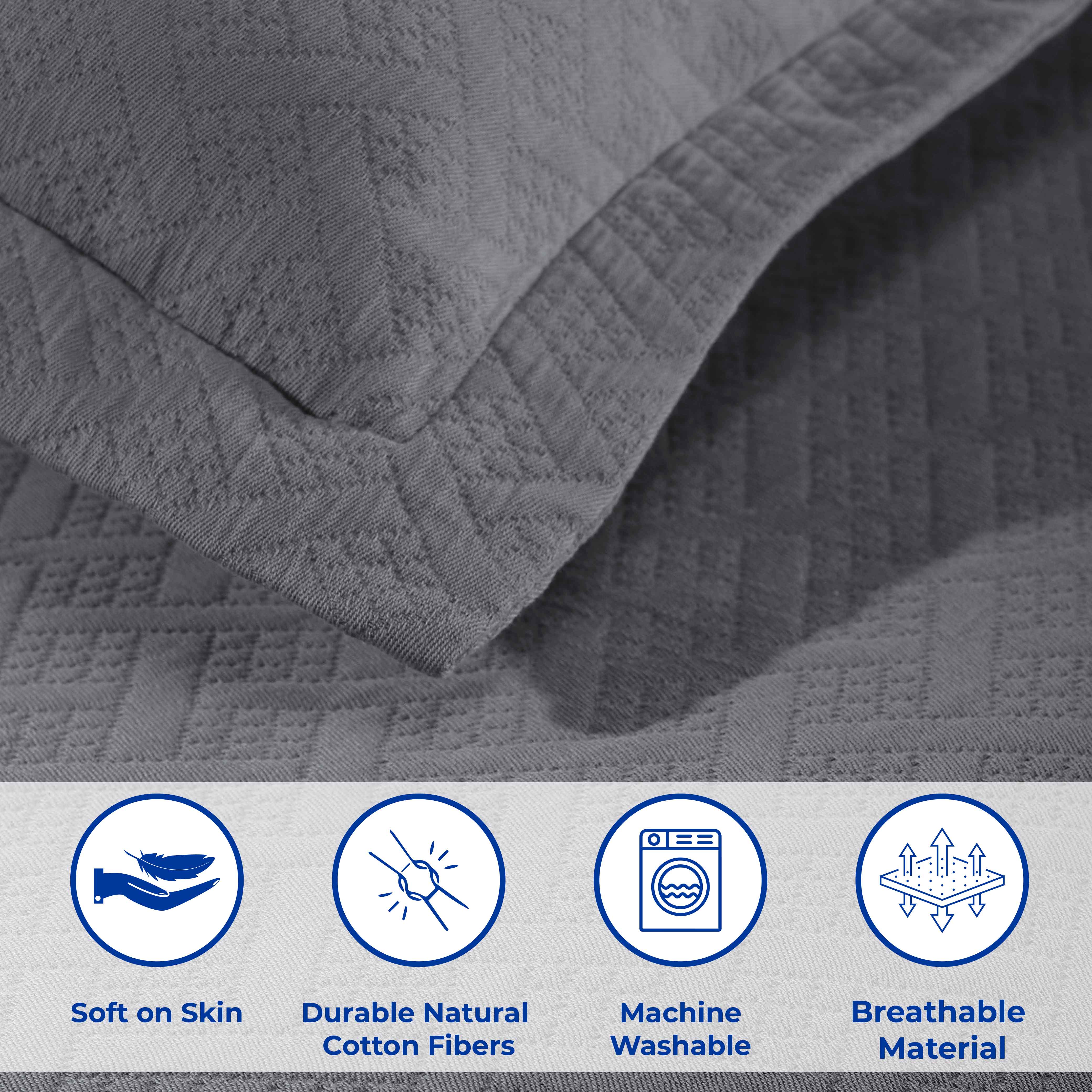 Basket Weave Matelasse Cotton Bedspread Set - Queen Size Luxury Bedding for Master Bedroom & Guest Room Decor
