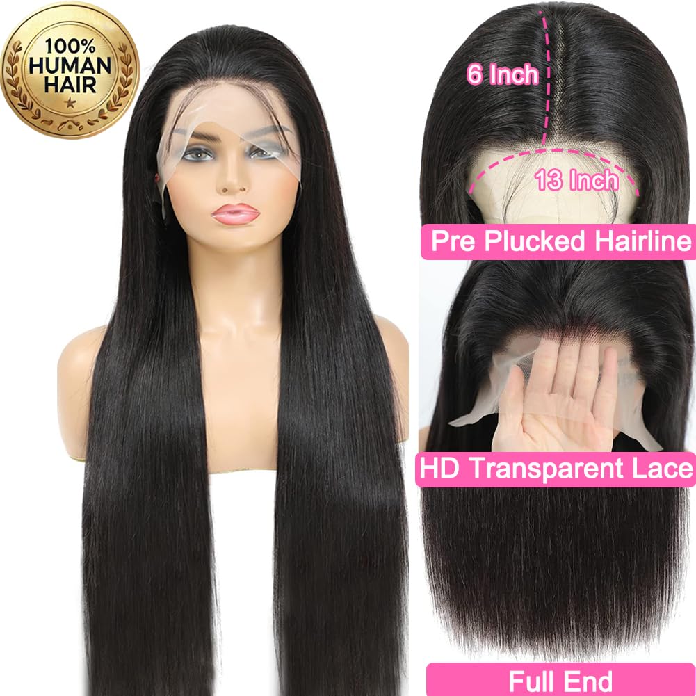 30 Inch 13x6 HD Transparent Lace Front Human Hair Wig - 250% Density CUTE BEIN Glueless Pre-Plucked with Baby Hair - 100% Virgin Human Hair Straight Wig for Black Women | Perfect for Daily Wear, Special Occasions & Protective Styling