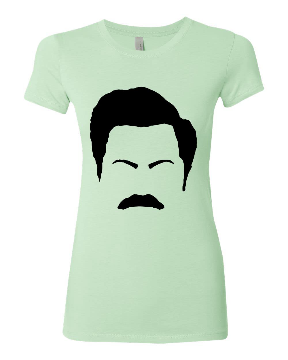 Ron Swanson Mustache Face Silhouette T-Shirt - Parks and Recreation Pop Culture Women's Slim Fit Junior Tee - Perfect for TV Show Fans, Cosplay, and Casual Wear