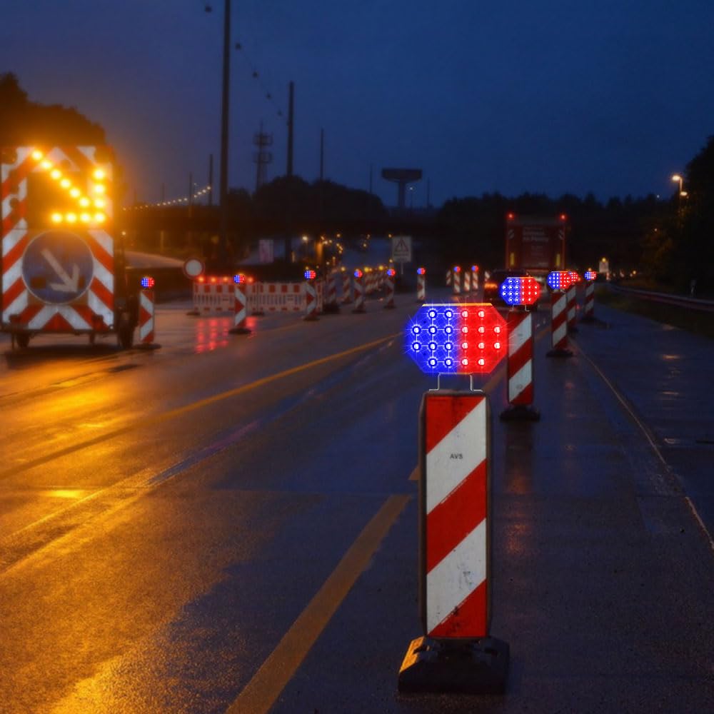 40LED Solar Strobe Warning Light - Red & Blue Flashing Safety Signal Barricade Lamp | Waterproof Traffic Light for Road Construction, Law Enforcement Vehicles & Emergency Scenes | Perfect for Night Work Zones, Accident Sites & Vehicle Breakdowns
