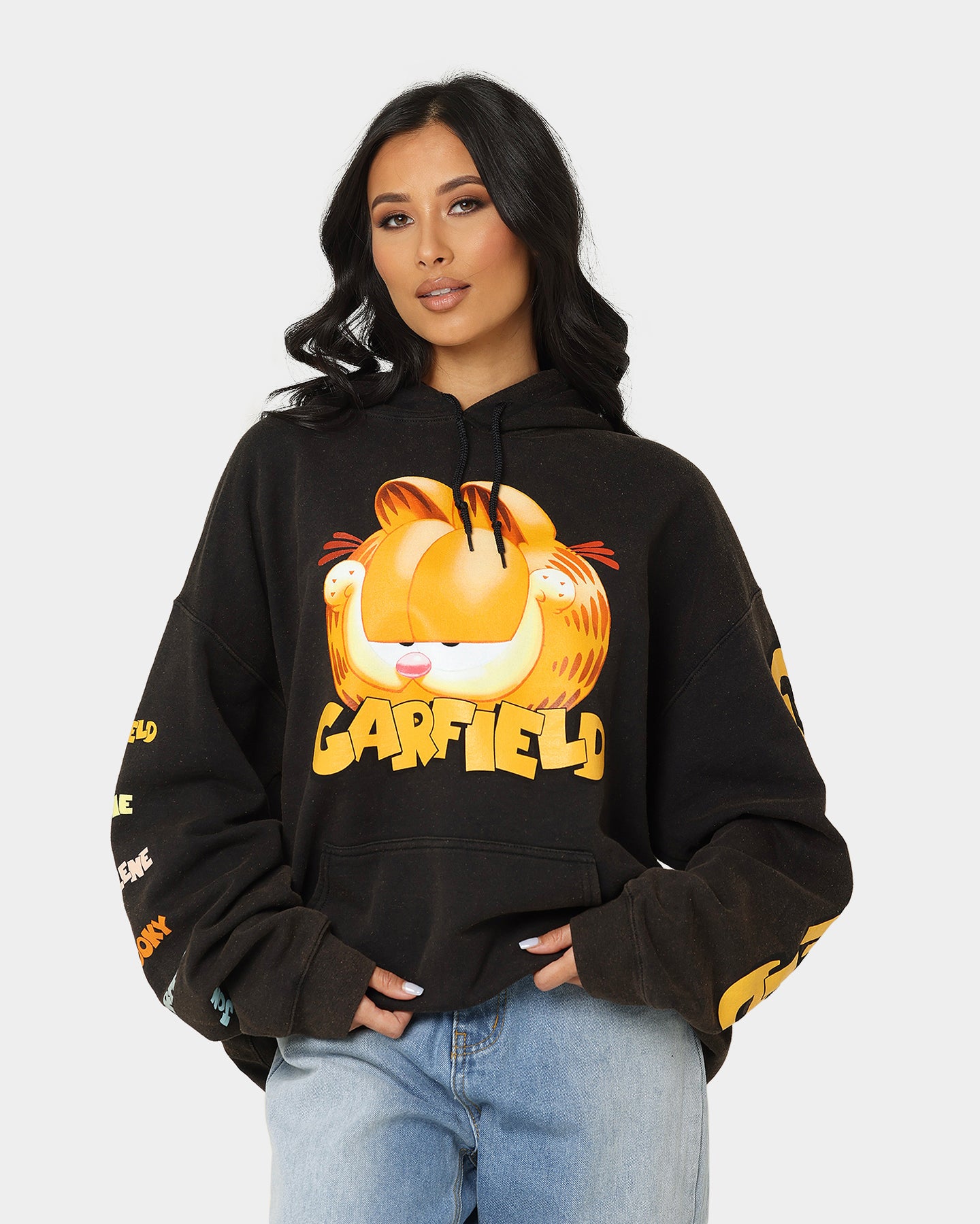 Vintage Garfield Hoodie - Black Wash | American Thrift | Retro Cartoon Sweatshirt for Men & Women | Perfect for Casual Wear, Cosplay & Gift Giving