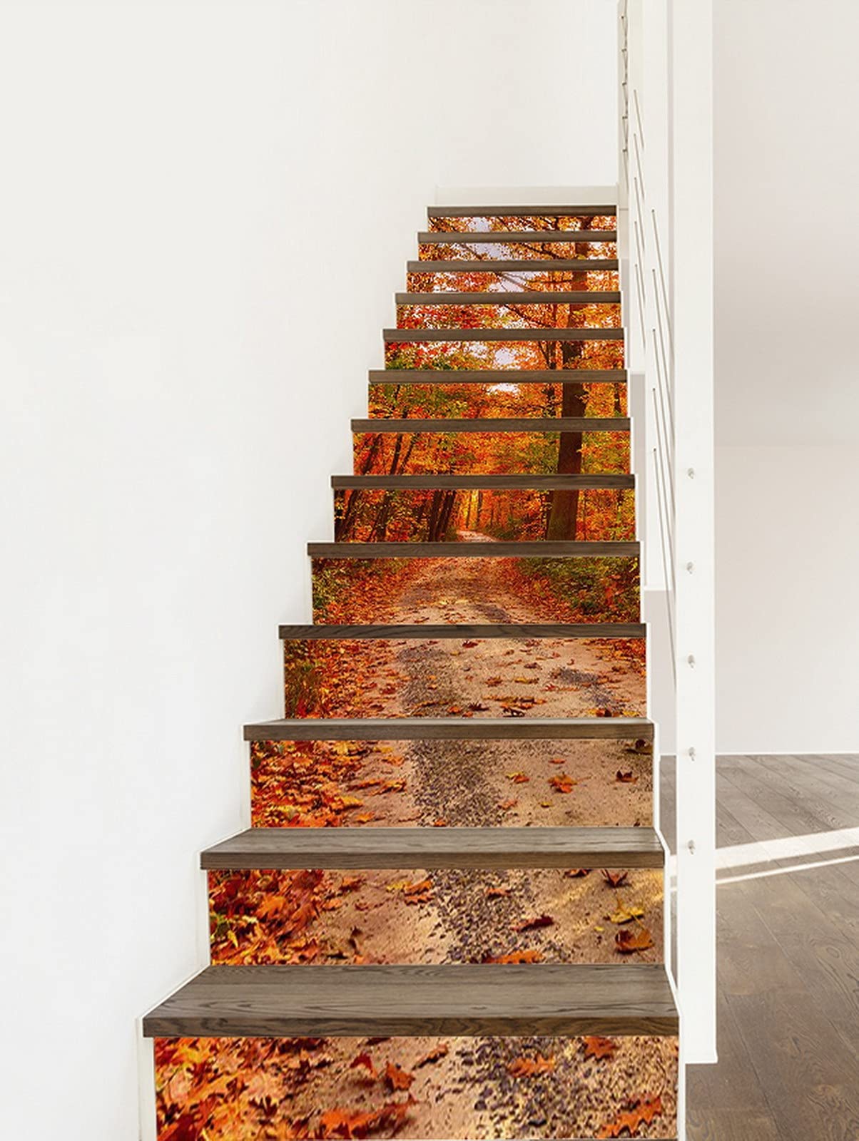 3D Self-Adhesive Removable Stair Stickers - Autumn Red Forest Trees Scenery Vinyl Decals for Stairs, Kitchen Tiles & Walls (13-Piece Set) | Perfect for Home Decor, DIY Projects & Seasonal Home Makeovers