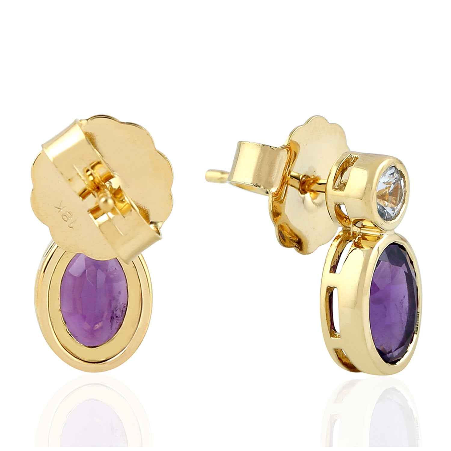 18K Yellow Gold Oval Cut Amethyst & White Sapphire Dangle Earrings for Women - Elegant Jewelry Gift for Birthday, Anniversary & Special Occasions