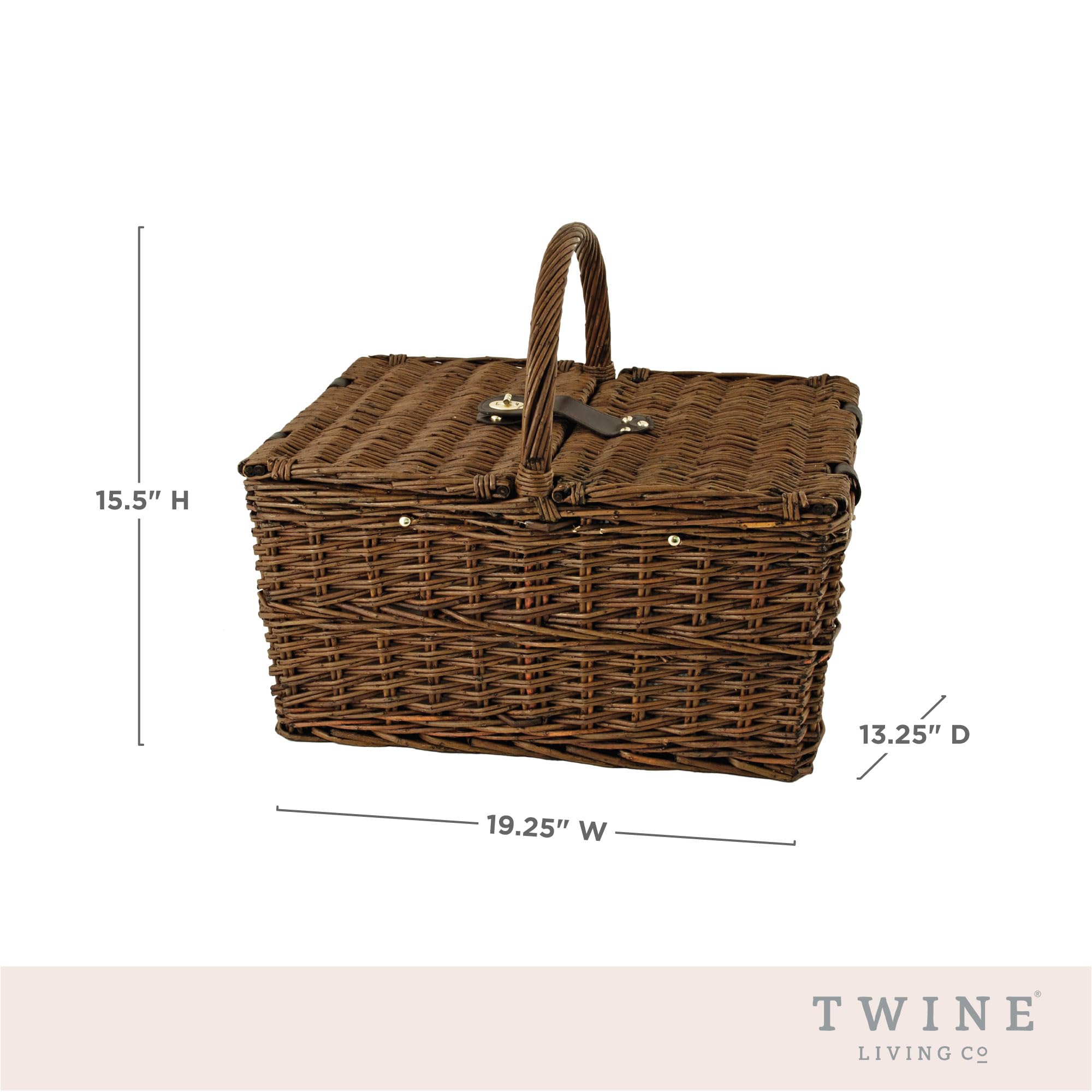 Twine Cape Cod Wicker Picnic Basket Set for 4 with Insulated Compartments - Includes Silverware, Plates, Napkins, Wine Glasses & Accessories | Perfect for Outdoor Dining, Beach Picnics, Camping & Garden Parties