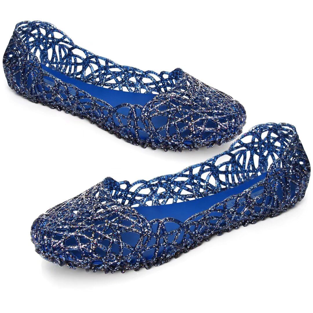 Stunning Women's Jelly Sandals - Slip On Crystal Clear Beach Shoes for Summer | Soft & Breathable Hollow Ballet Flats | Perfect for Poolside, Vacation, and Casual Outings