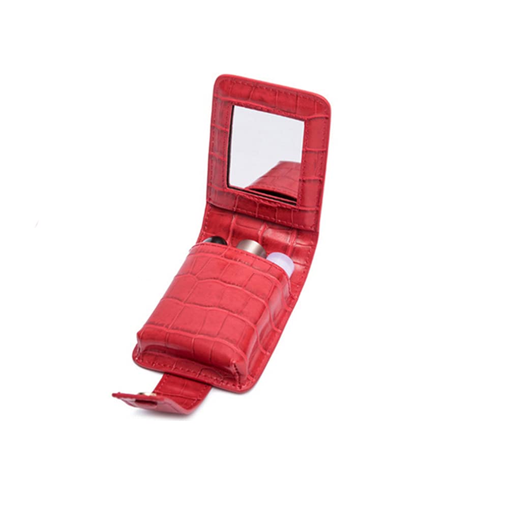 Premium Leather Double Lipstick Case with Mirror - Compact Cosmetic Makeup Holder & Mini Travel Makeup Bag (Red) - Perfect for On-the-Go Touch Ups & Gift Giving