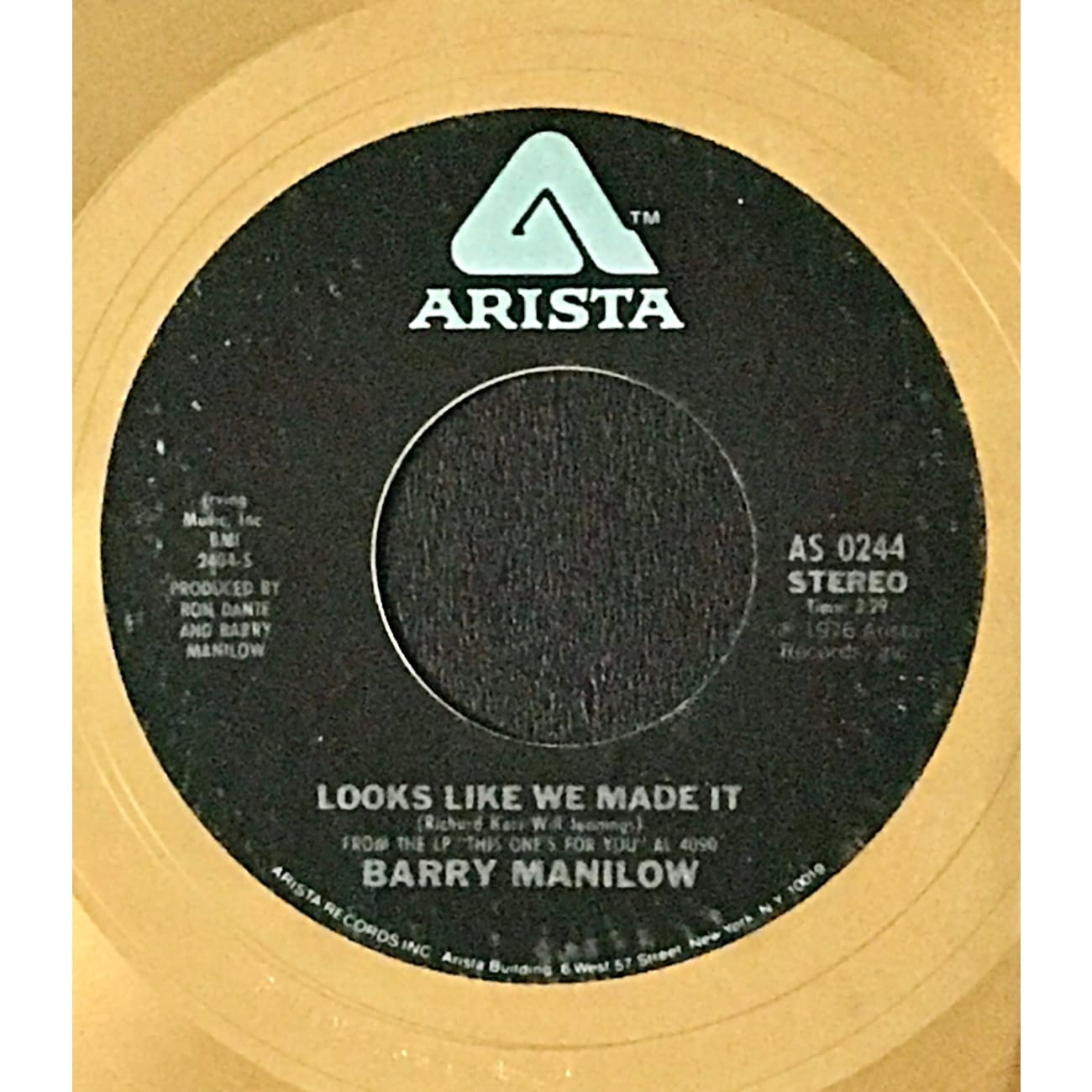 Barry Manilow 'Looks Like We Made It' RIAA Certified Gold Single Award - Perfect for Music Collectors & Manilow Fans Display