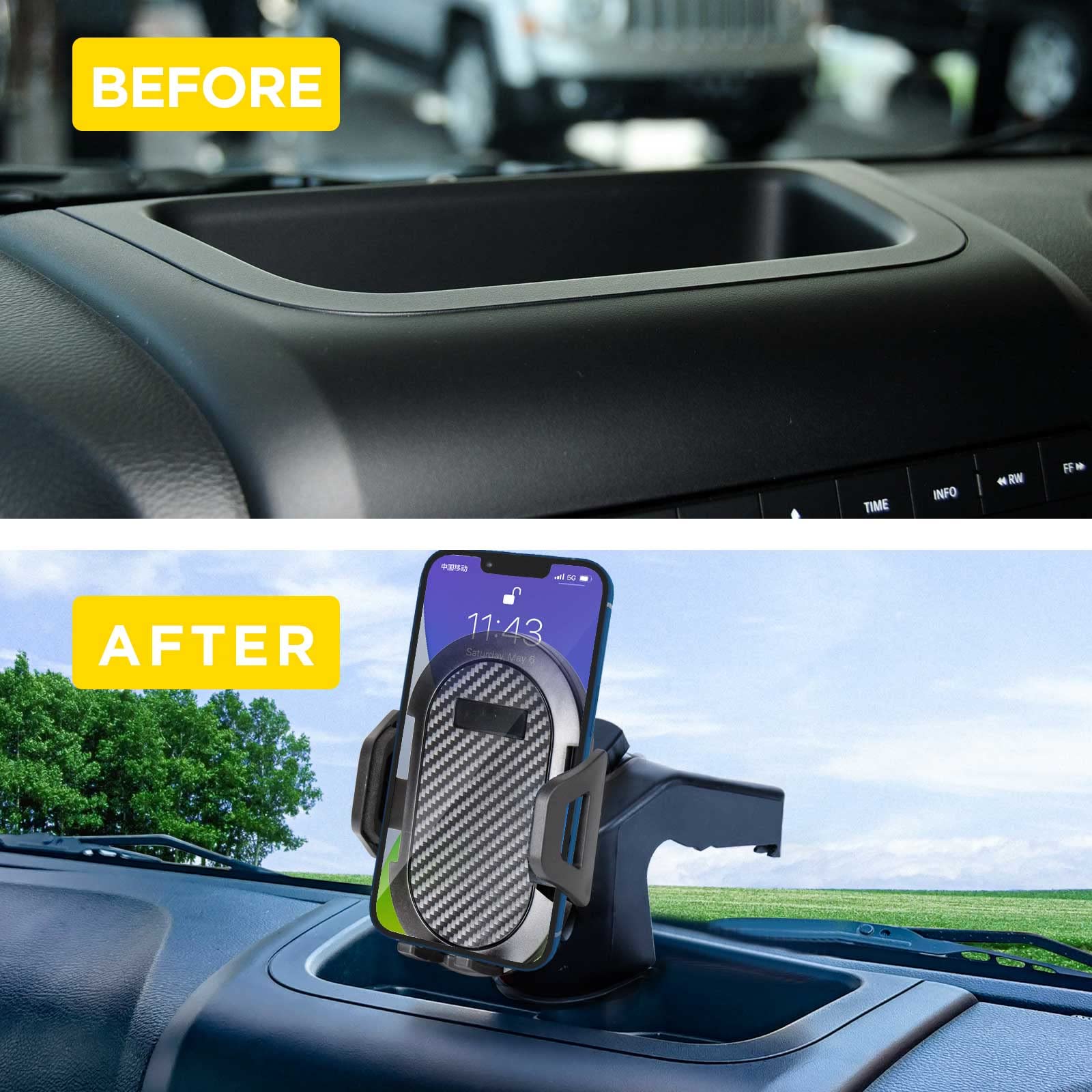Jeep Wrangler JK JKU (2011-2018) Phone Mount Holder with Storage Box - Universal Dash Multi-Mount Kit for iPhone & Android - Perfect for Off-Roading & Daily Commuting