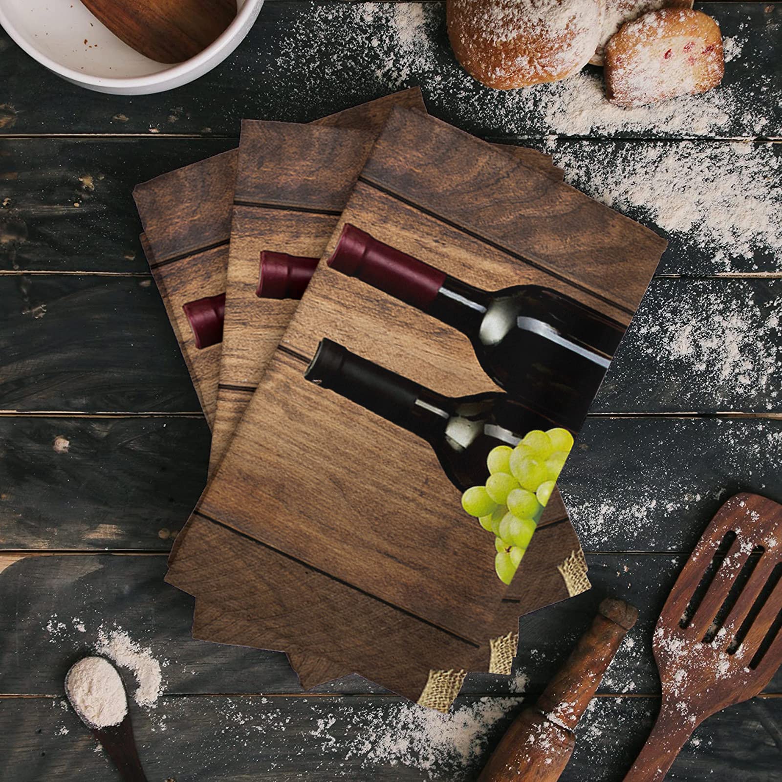 Premium Red Wine Kitchen Towels Set - 1 Pack Absorbent 18x28 Inch Cotton Dishcloths with Grape & Bottle Design - Soft Bar Towels, Tea Towels & Dish Towels for Wine Lovers - Perfect for Kitchen, Bar, Dining & Hosting Gifts