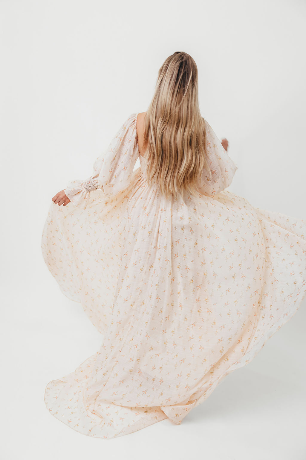 Delilah Maxi Dress with Train in Peach - Bump Friendly Maternity Dress (XS-3XL) for Weddings, Parties & Special Occasions