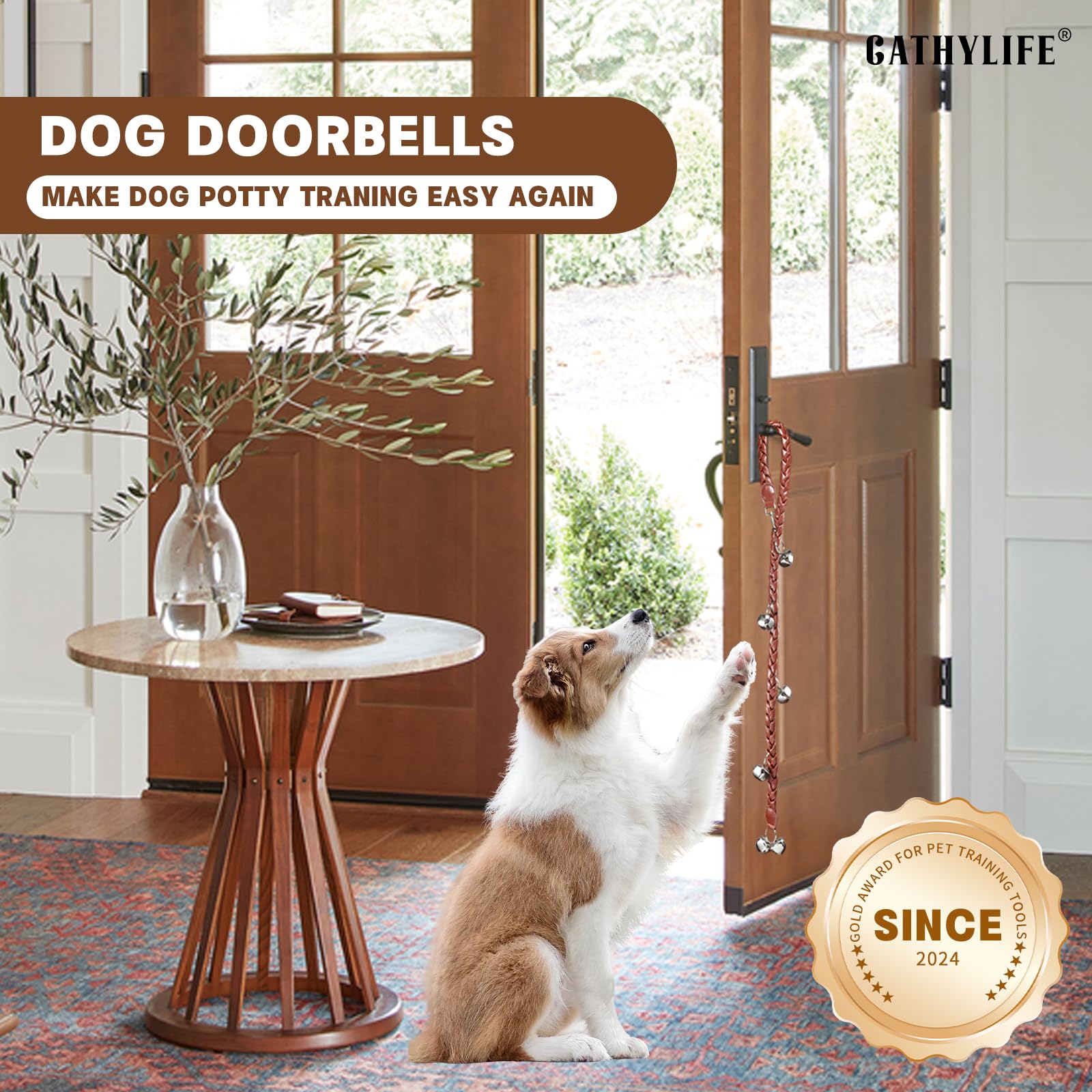 Potty Training Dog Doorbells - Extra Loud Faux Leather Puppy Door Bells for Dog Training, Hand-Woven Dog Bells for Door Knob - Perfect for Housebreaking & Outdoor Pet Supplies (Brown Twist) - Great for Apartments, Homes & Backyard Use