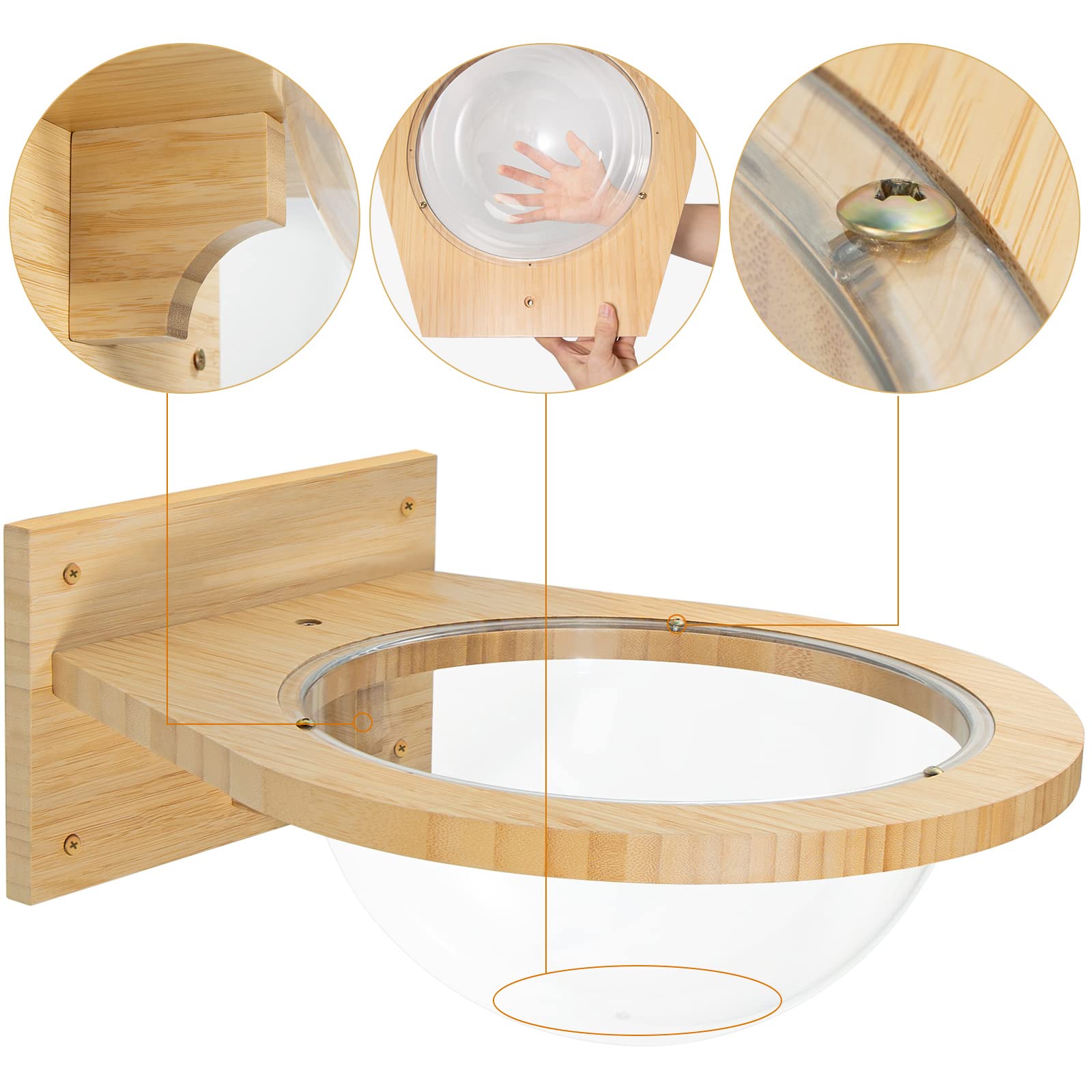 Yangbaga Wall Mounted Bamboo Cat Hammock - Durable Transparent Cat Bed & Furniture for Kittens & Adult Cats - Cat Wall Shelves for Sleeping & Resting (Cat Capsule) - Perfect for Small Spaces & Cat Lounging Areas