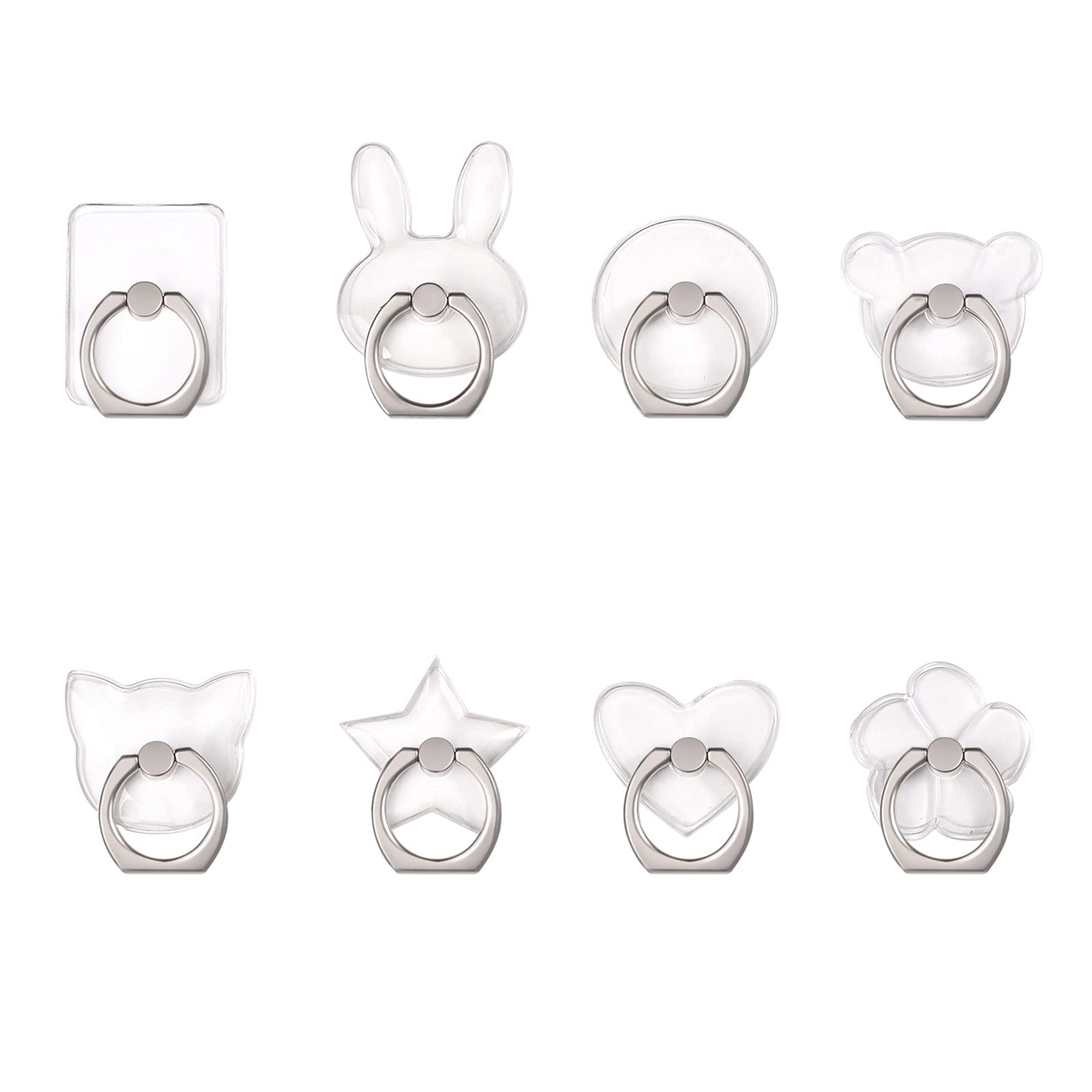 Ornaland 8Pcs Clear Plastic Phone Ring Holder with 360° Rotating Alloy Grip - Universal Smartphone Stand for Hands-Free Viewing, Gaming & Selfies (Perfect for iPhone, Samsung & Android Devices)