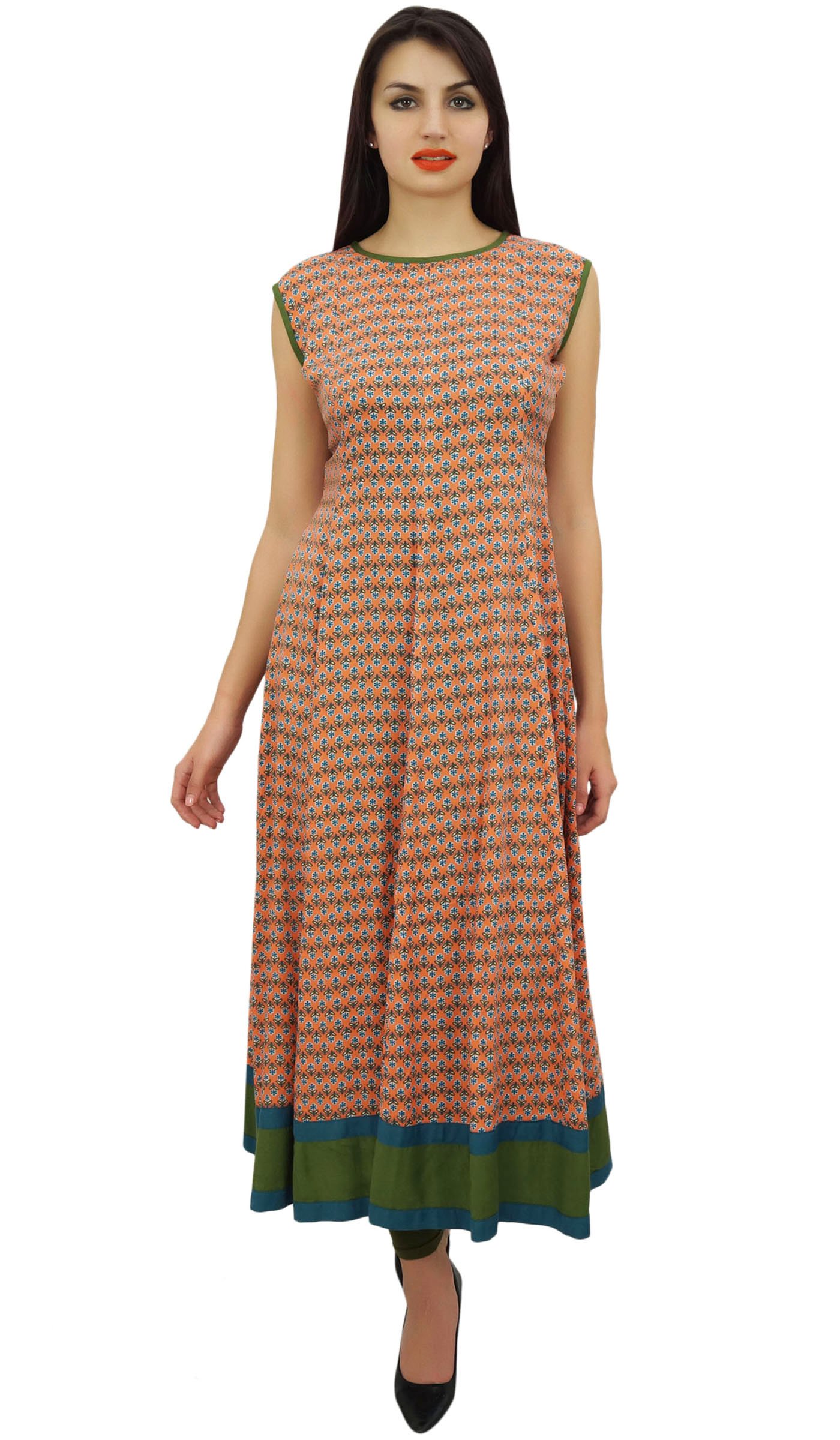 Flared Cotton Cambric Anarkali Printed Kurta Kurti - Women's Ethnic Indian Tunic Top for Festivals, Weddings & Casual Wear
